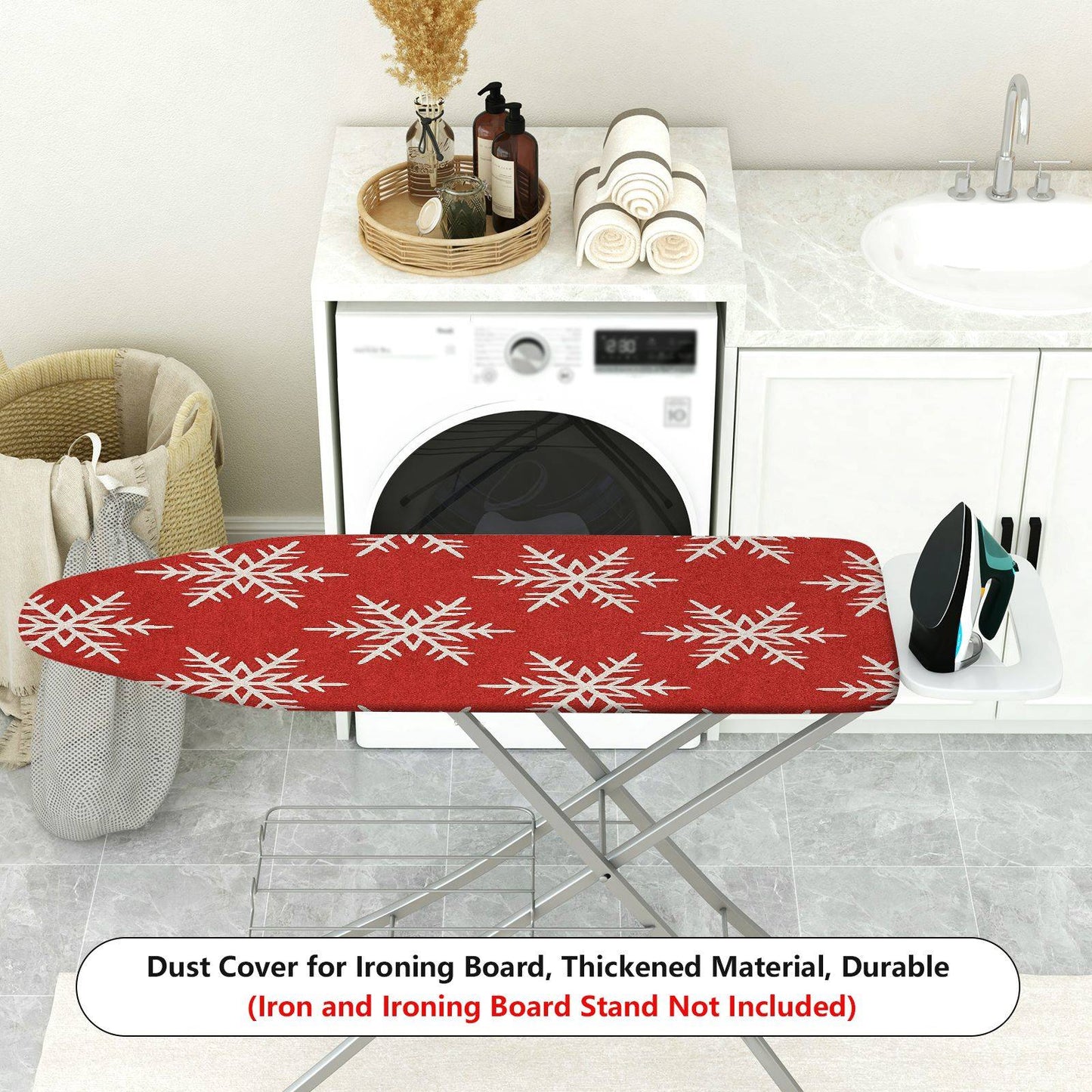 1-Piece Snowflake Red White Christmas Ironing Board Cover, Universal Size, Without Board