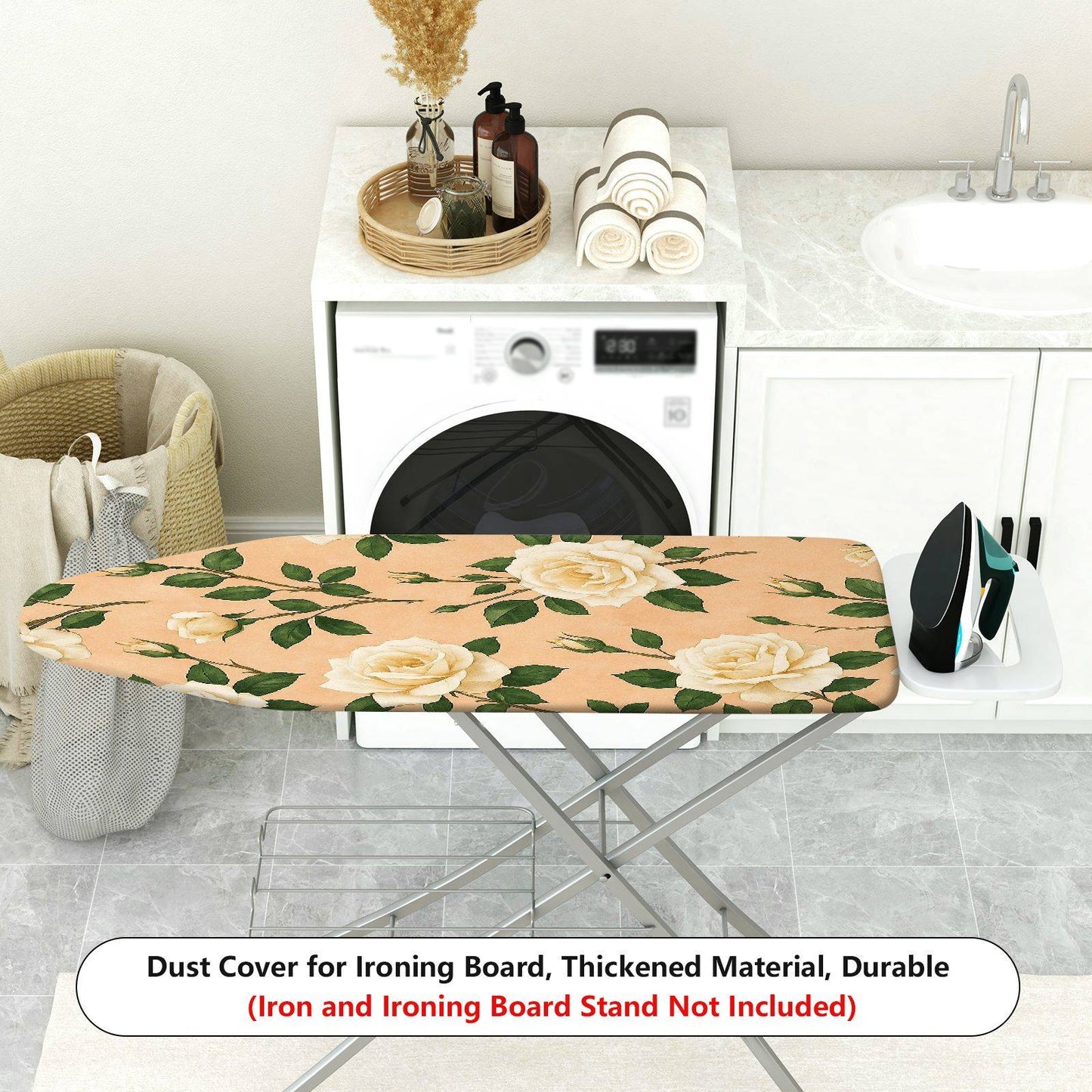 1-Piece Floral Rose Pattern Beige Ironing Board Cover, Universal Size, Without Board