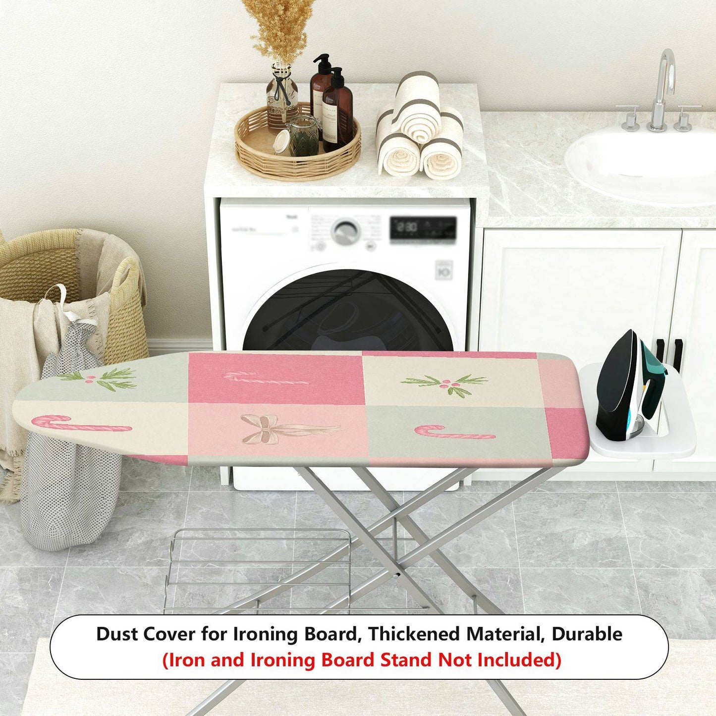 1-Piece Christmas Candy Cane Mistletoe Bow Ironing Board Cover, Universal Size, Without Board