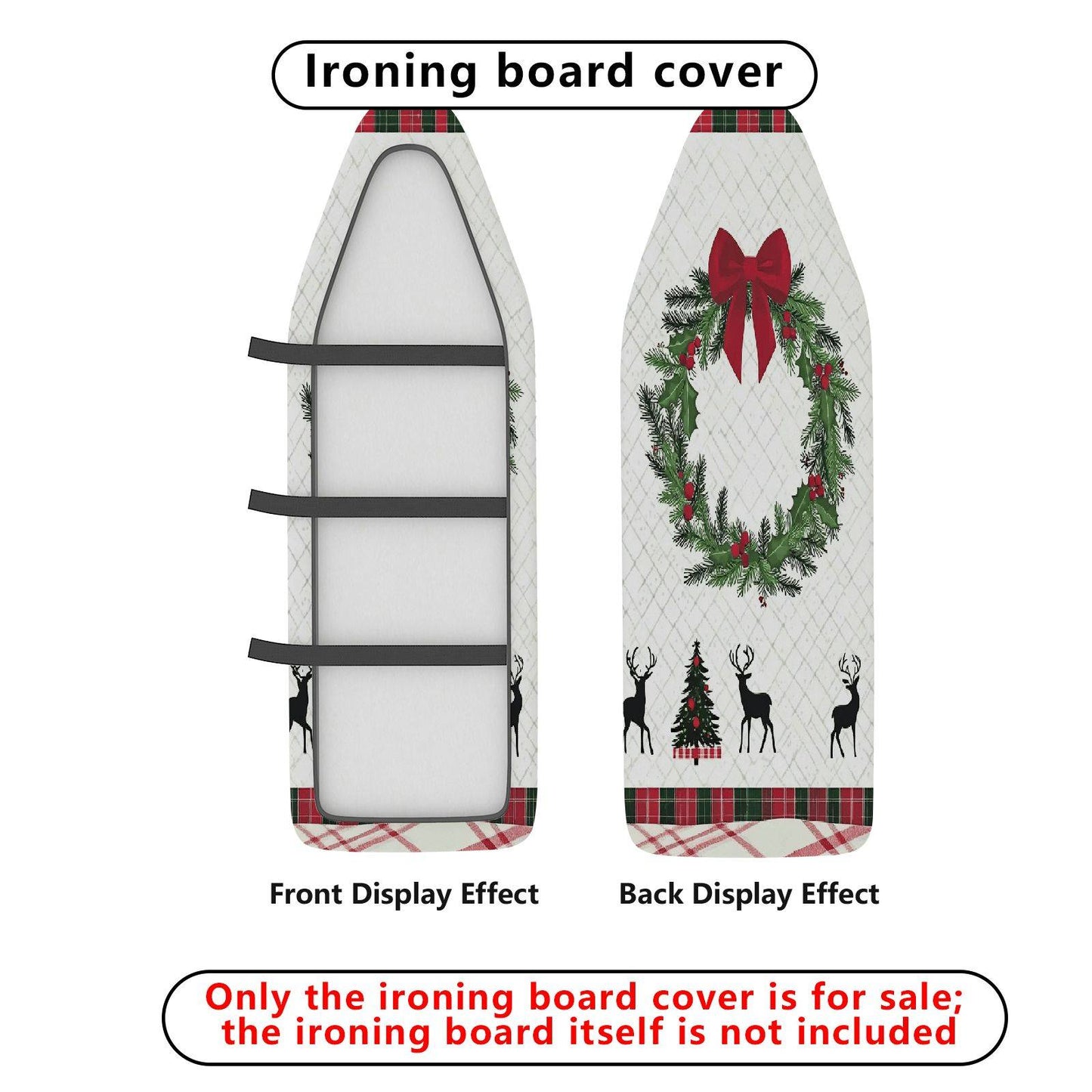 1-Piece Christmas Red Bow Deer Ironing Board Cover, Universal Size, Without Board