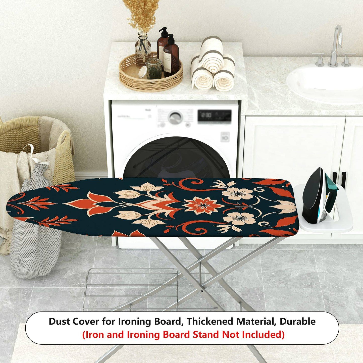 1-Piece Floral Pattern Orange Black Beige Ironing Board Cover, Universal Size, Without Board