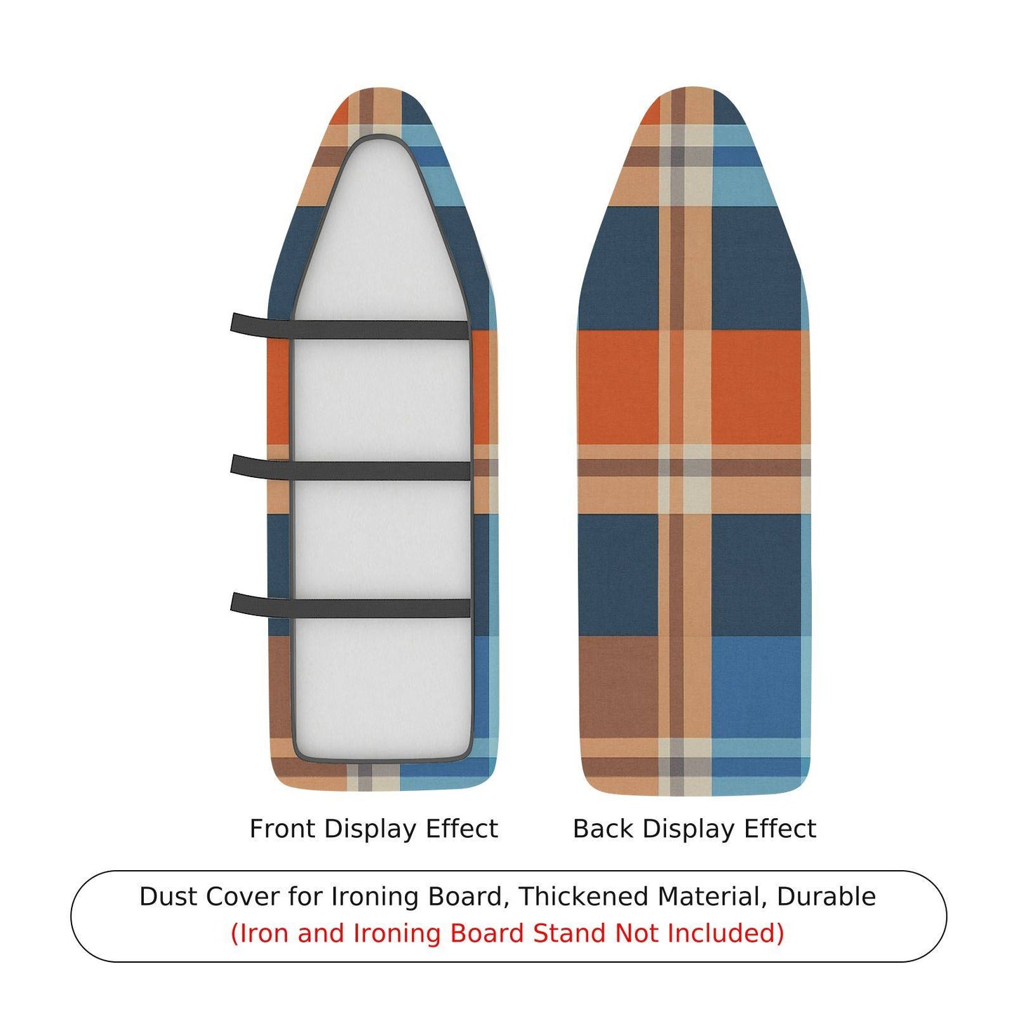 1-Piece Plaid Blue Orange Ironing Board Cover, Universal Size, Without Board