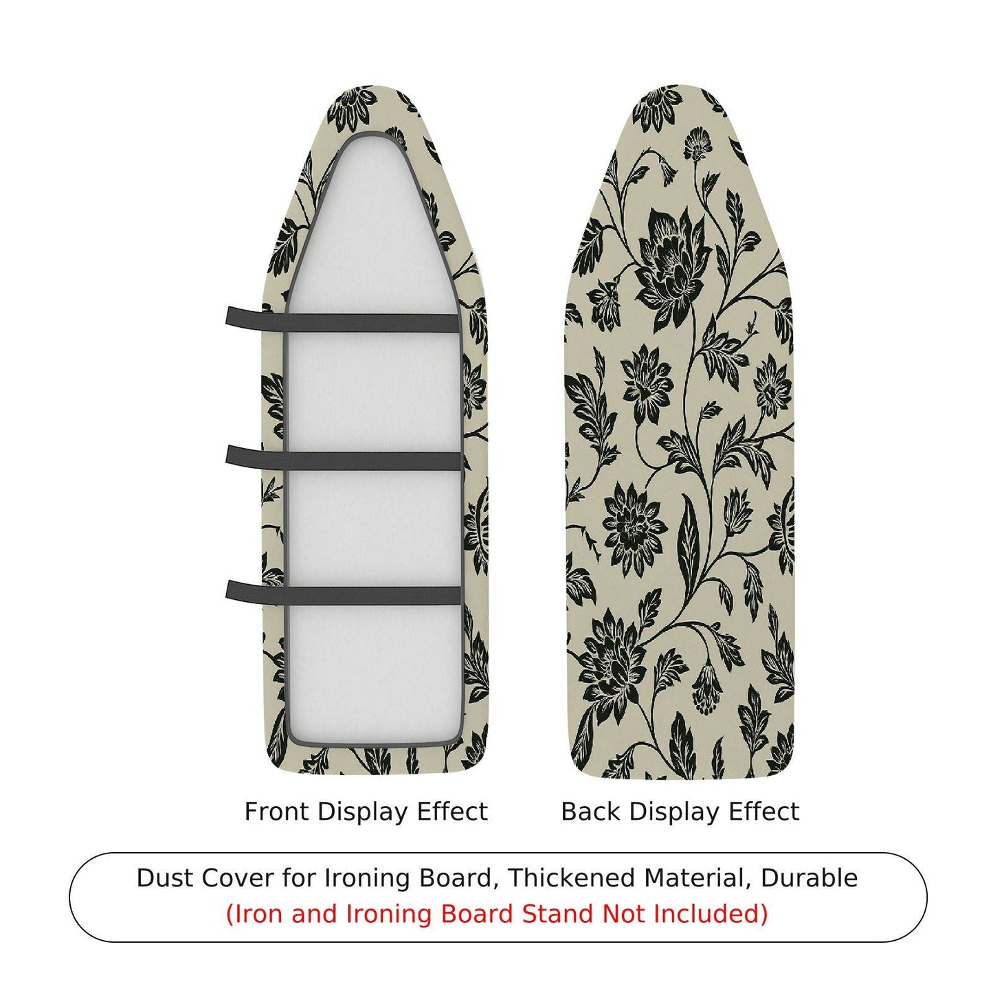 1-Piece Floral Pattern Black Beige Ironing Board Cover, Universal Size, Without Board