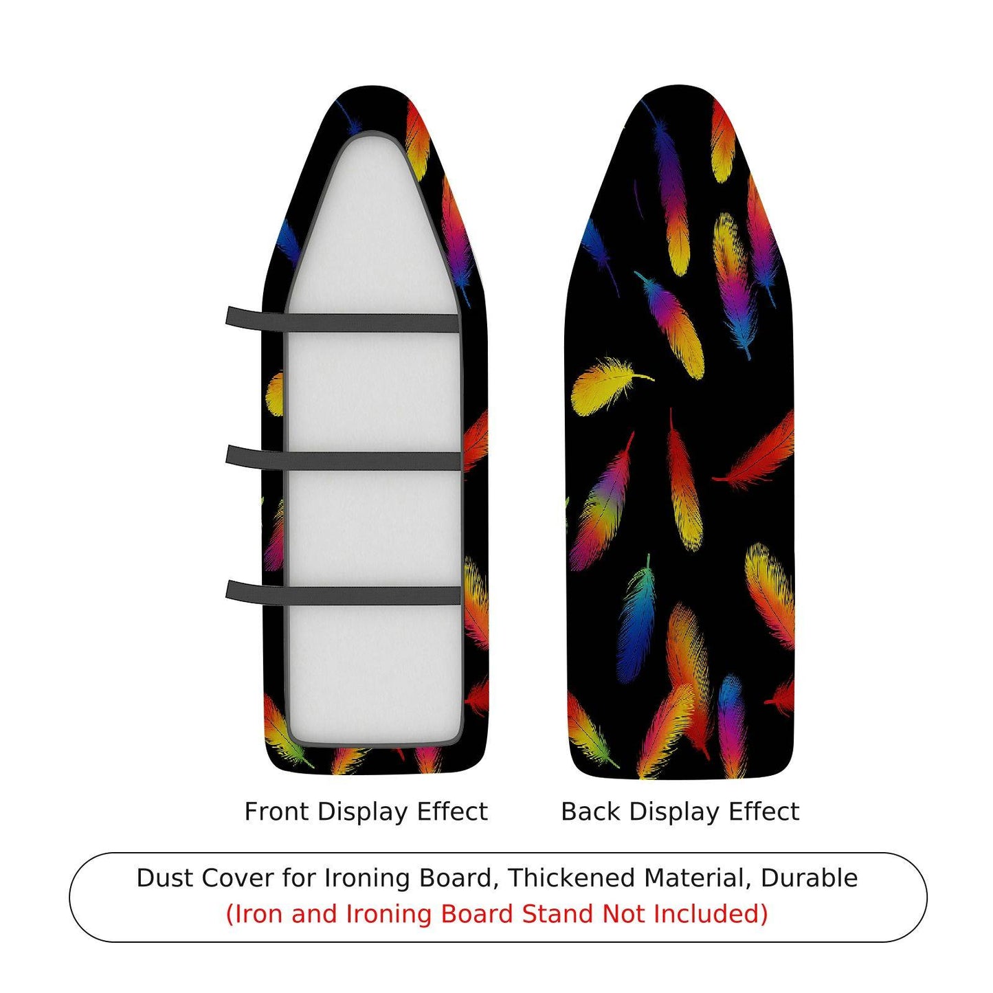 1-Piece Feather Pattern Colorful Design Black Background Ironing Board Cover, Universal Size, Without Board