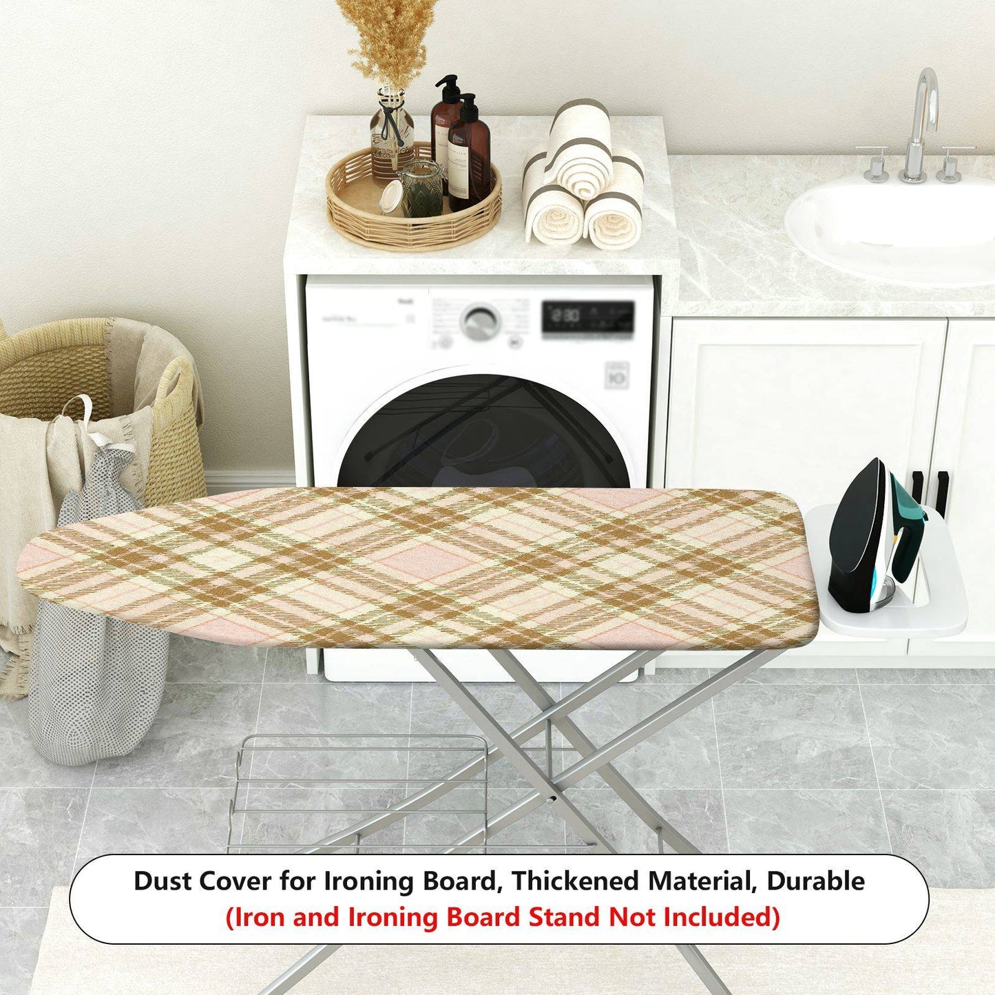 1-Piece Plaid Checkered Vintage Ironing Board Cover, Universal Size, Without Board