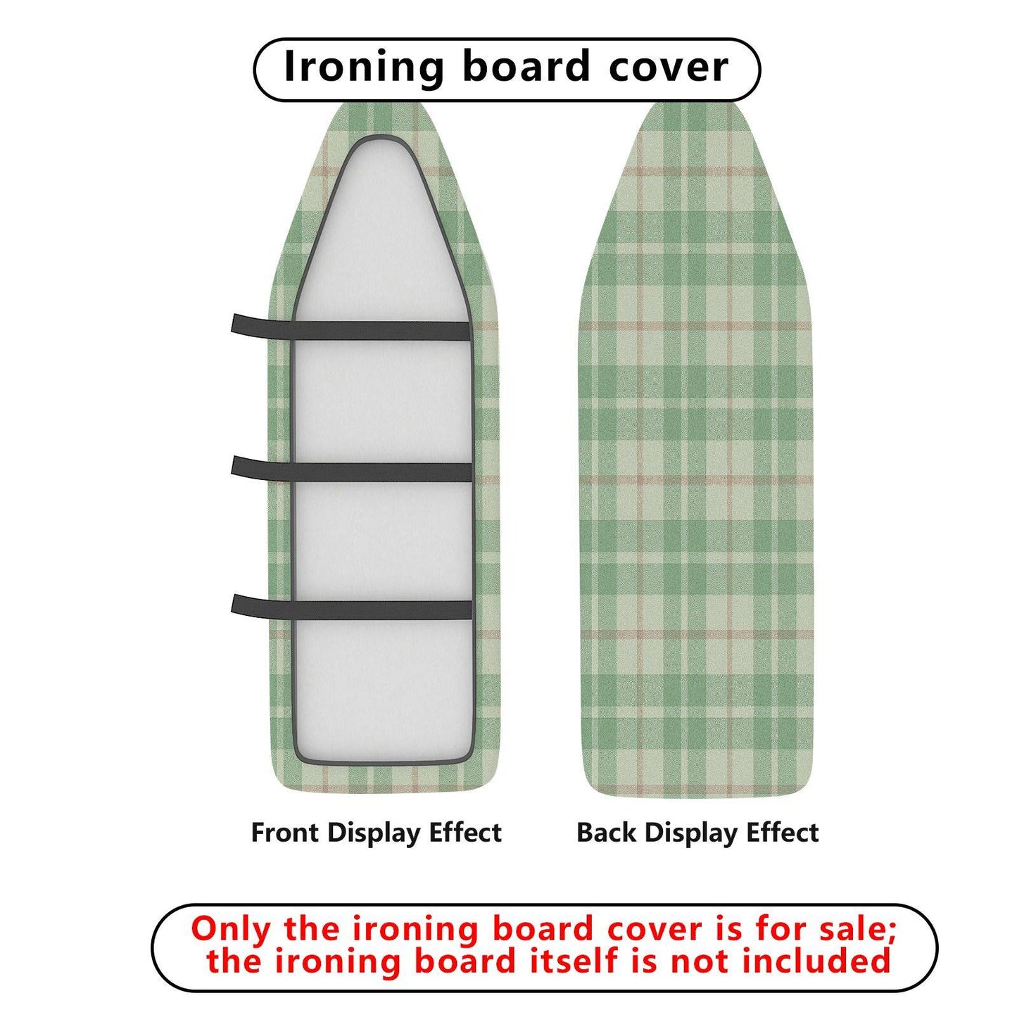 1-Piece Plaid Green Beige Ironing Board Cover, Universal Size, Without Board