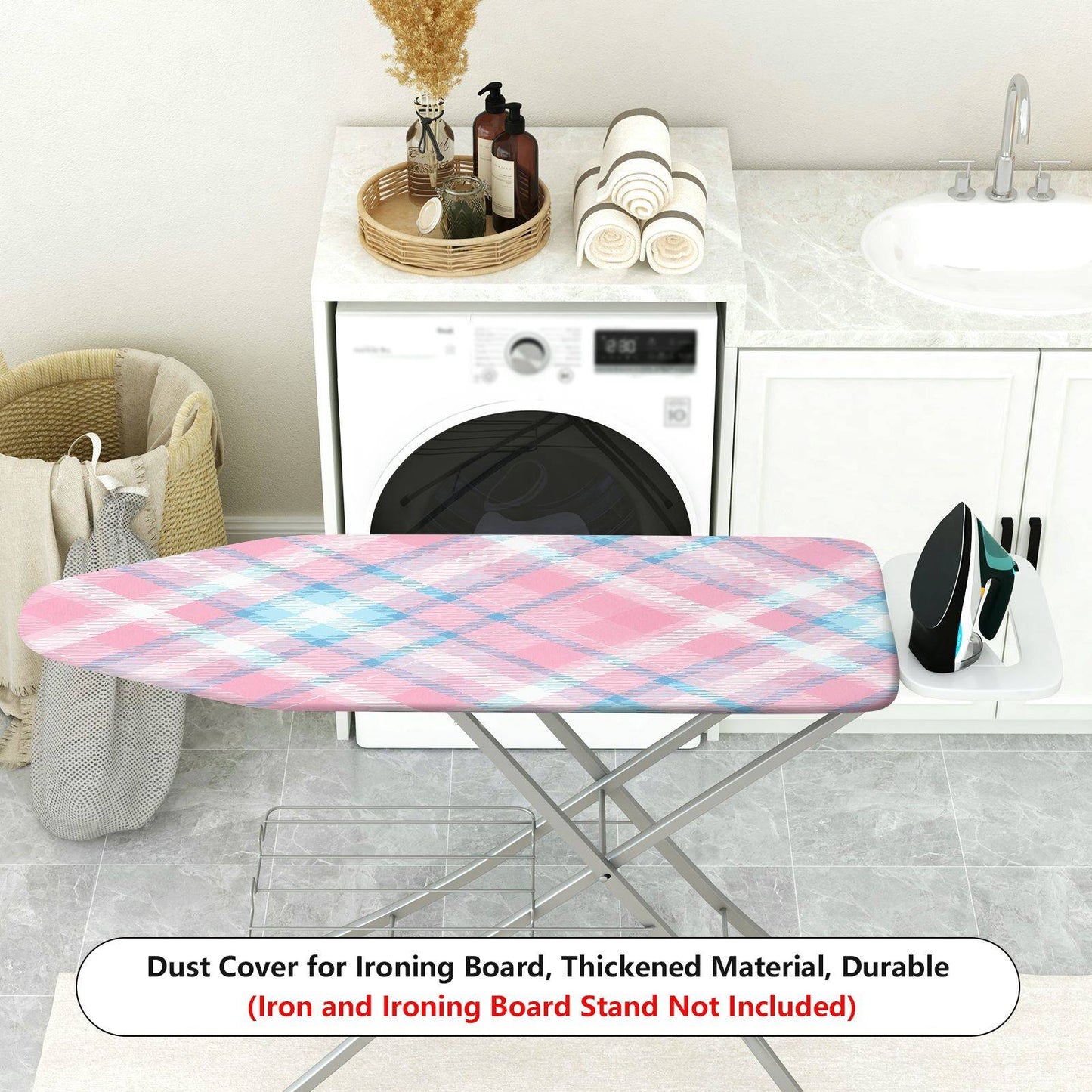 1-Piece Pink Plaid Pastel Ironing Board Cover, Universal Size, Without Board