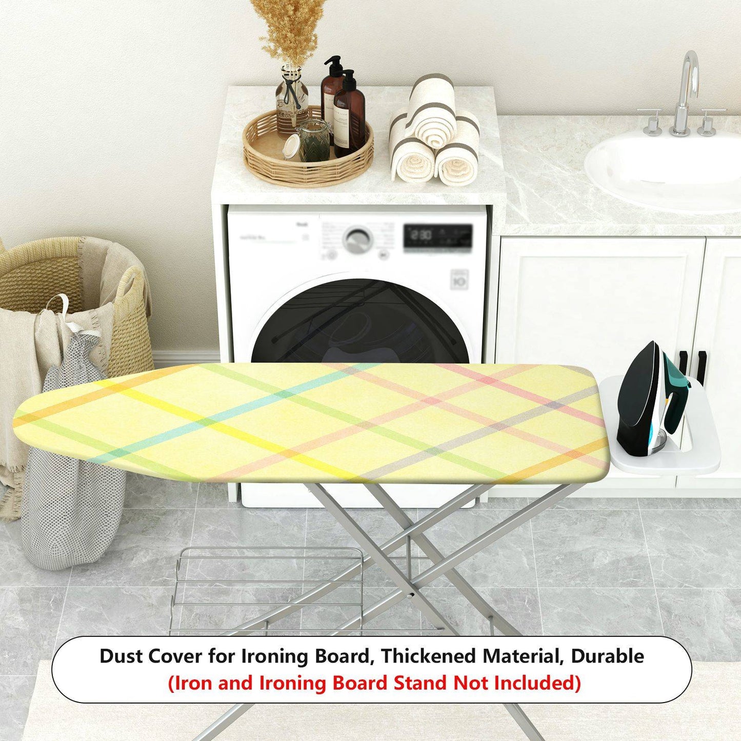 1-Piece Pastel Plaid Pattern Colorful Checks Geometric Ironing Board Cover, Universal Size, Without Board