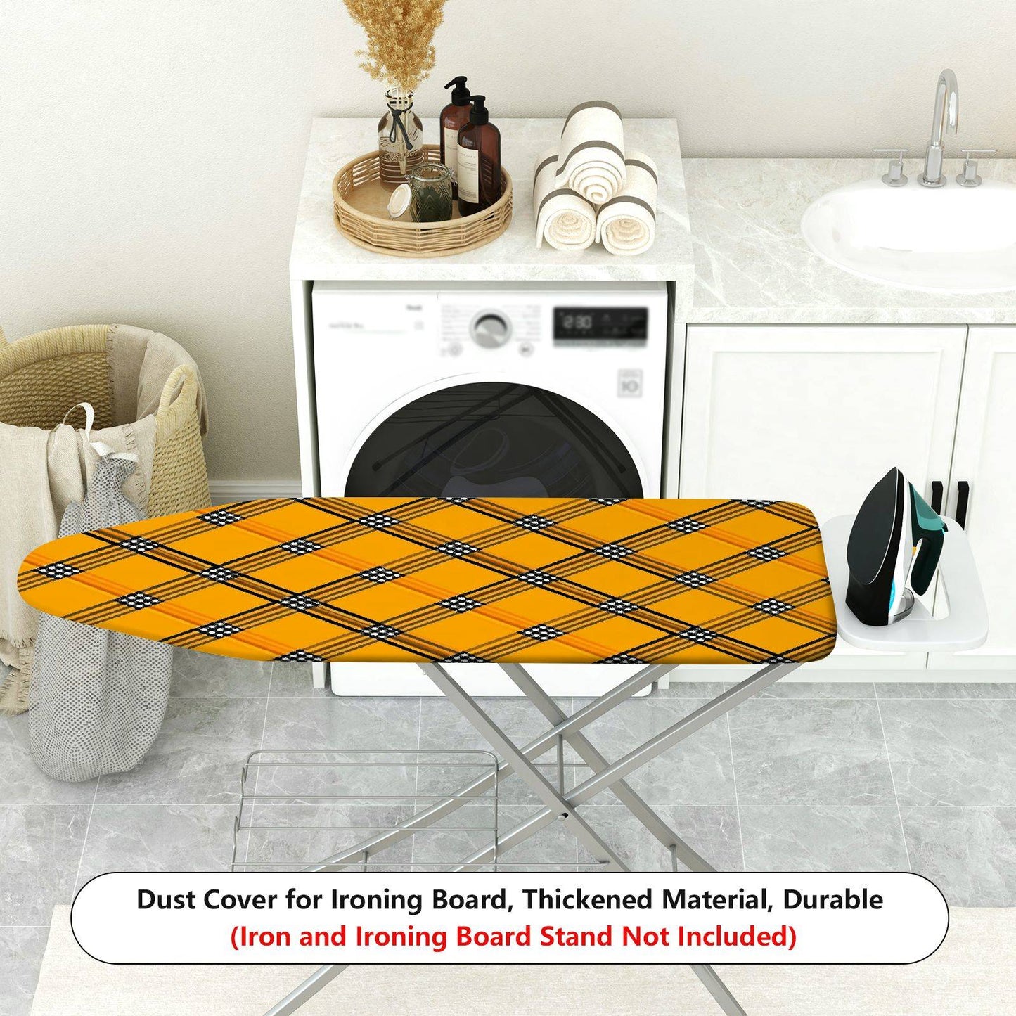 1-Piece Plaid Yellow Pattern Ironing Board Cover, Universal Size, Without Board