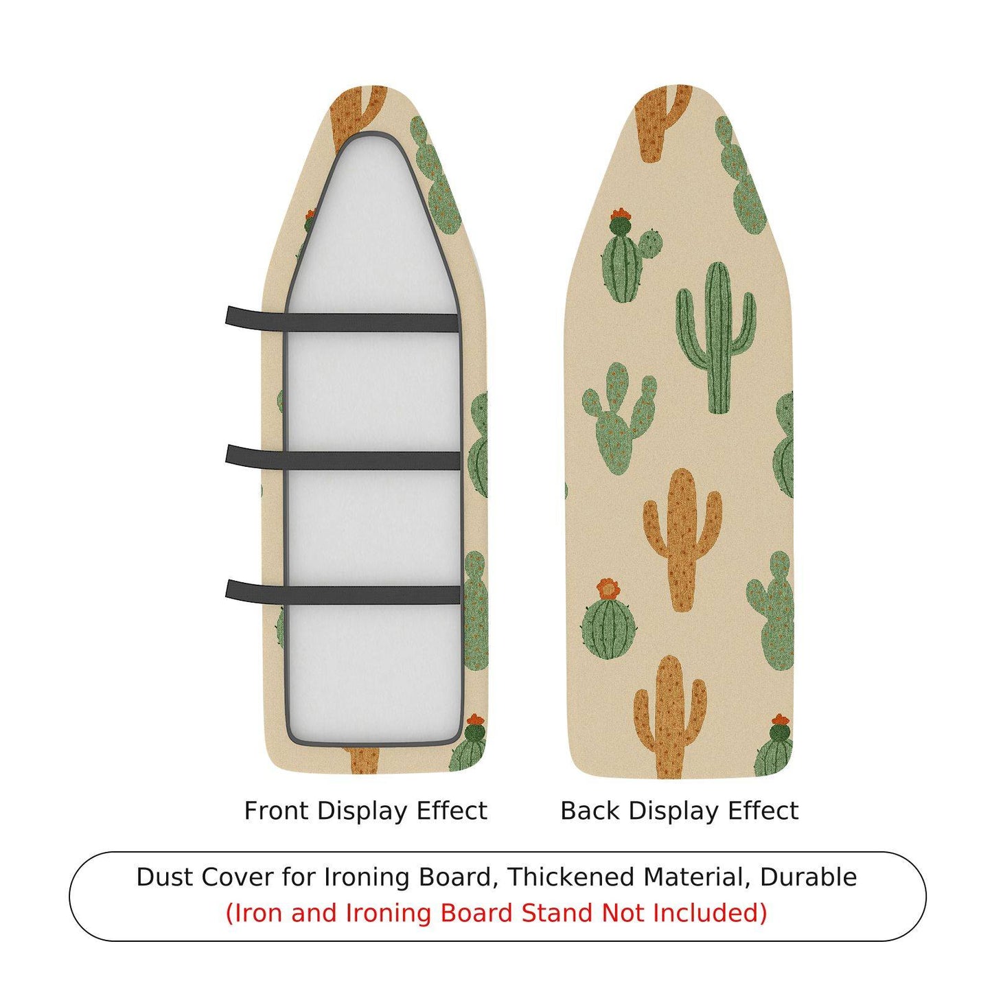 1-Piece Cactus Pattern Green Beige Ironing Board Cover, Universal Size, Without Board