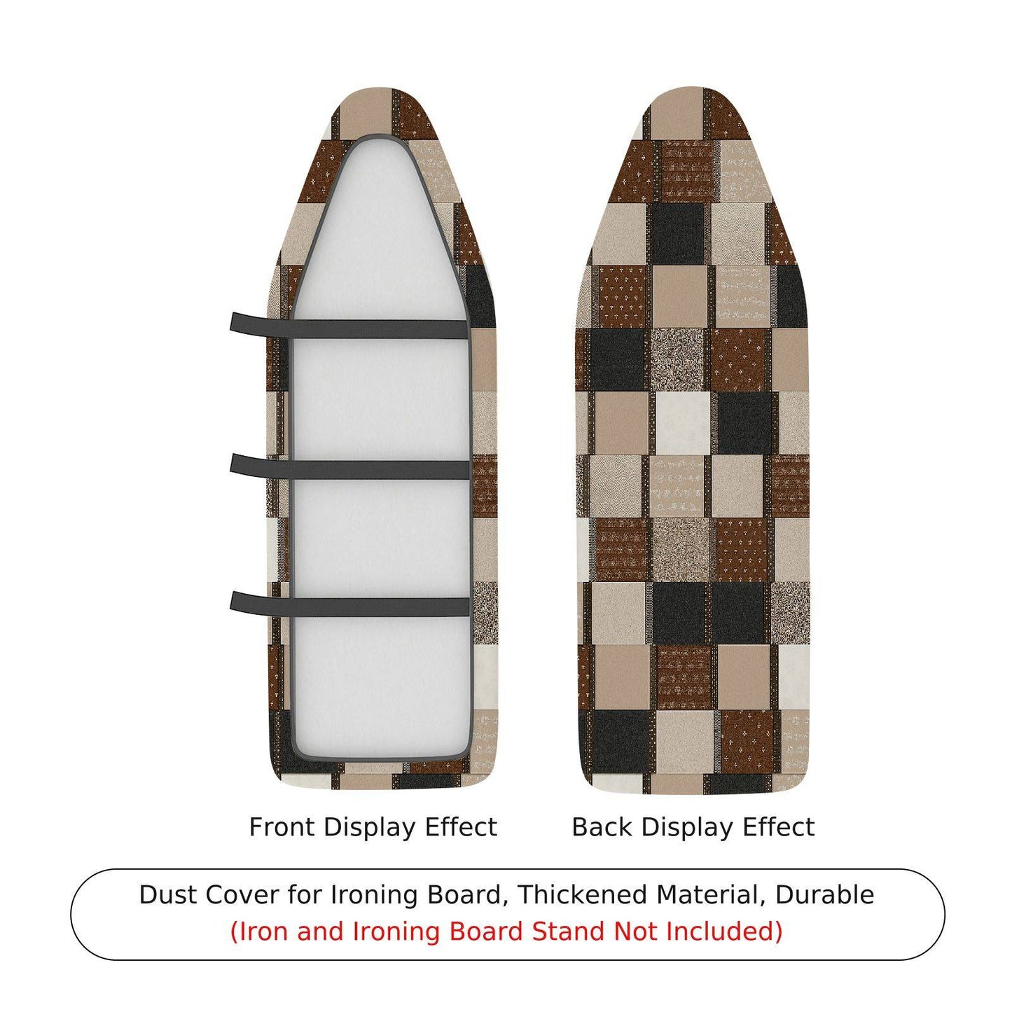 1-Piece Checkered Brown Black Beige Ironing Board Cover, Universal Size, Without Board