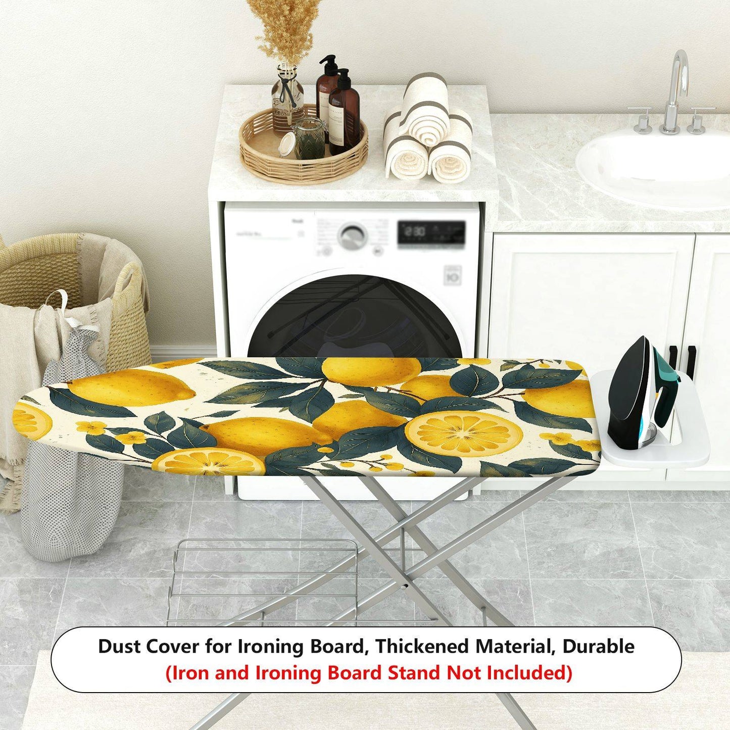 1-Piece Lemon Fruit Floral Yellow Ironing Board Cover, Universal Size, Without Board