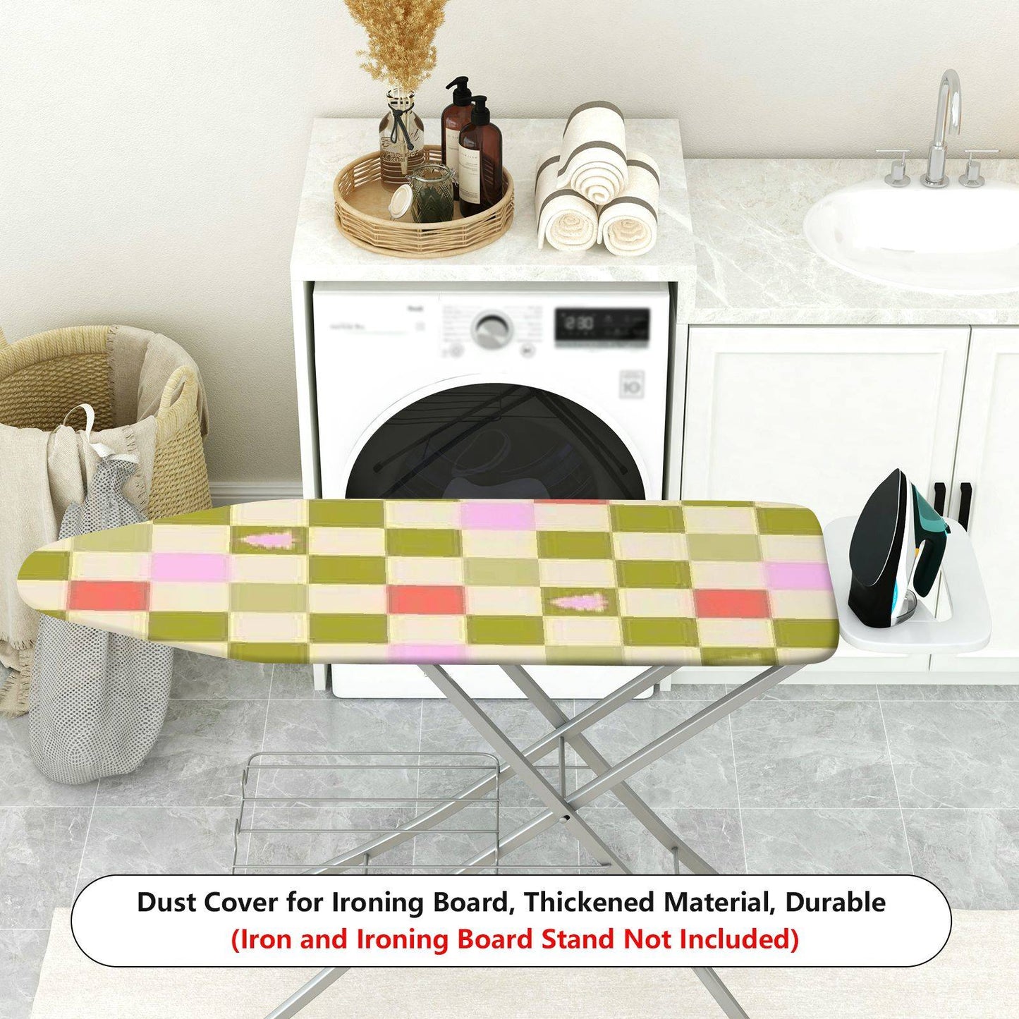 1-Piece Checkered Colorful Christmas Ironing Board Cover, Universal Size, Without Board