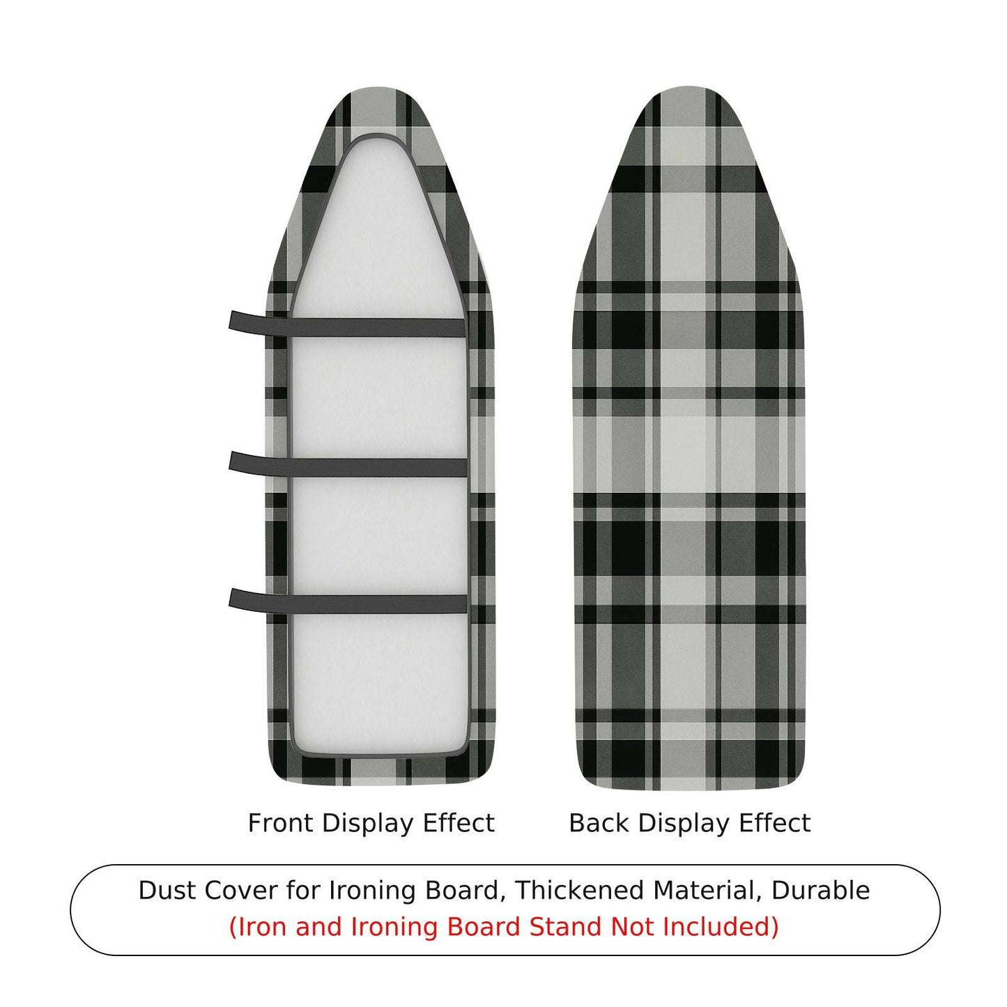 1-Piece Plaid Checked Pattern Black White Ironing Board Cover, Universal Size, Without Board