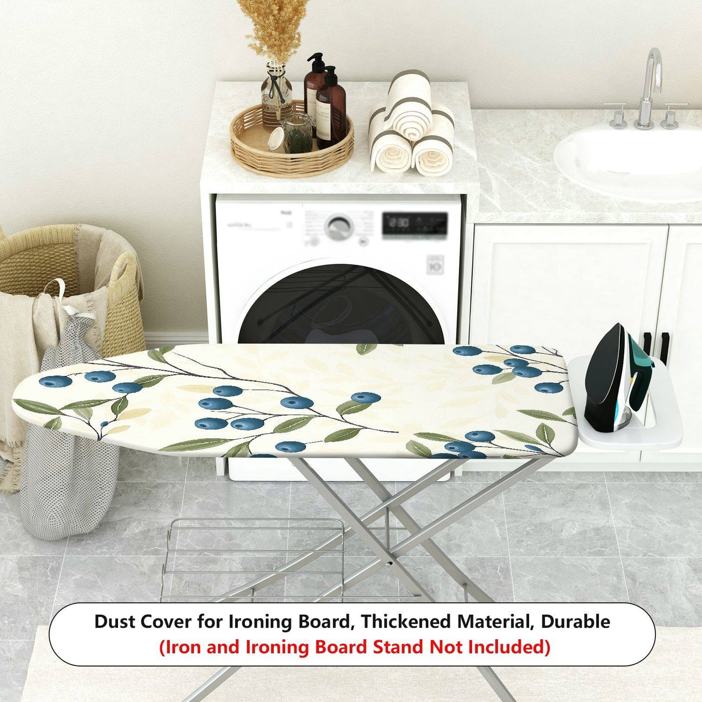 1-Piece Blueberry Leaf Pattern Floral Fruit Ironing Board Cover, Universal Size, Without Board