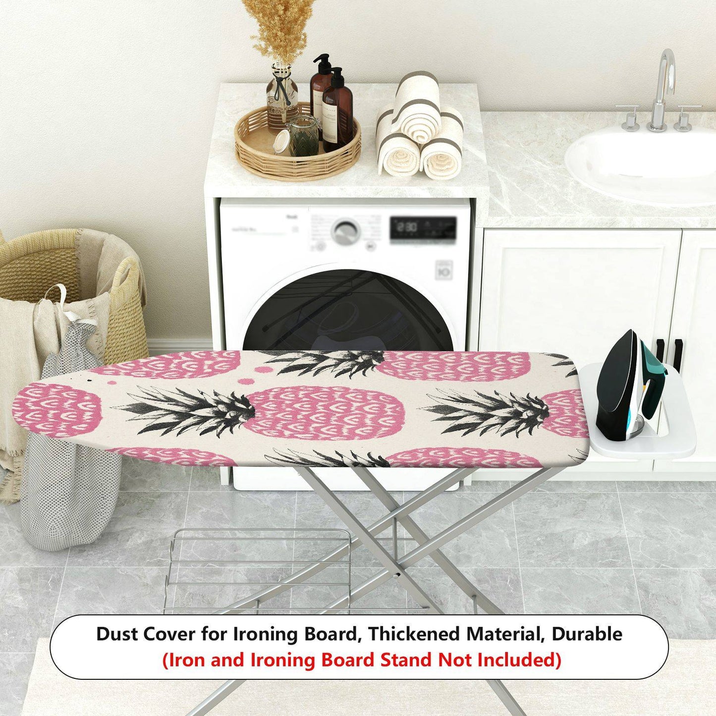 1-Piece Pink Pineapple Tropical Fruit Pattern Ironing Board Cover, Universal Size, Without Board