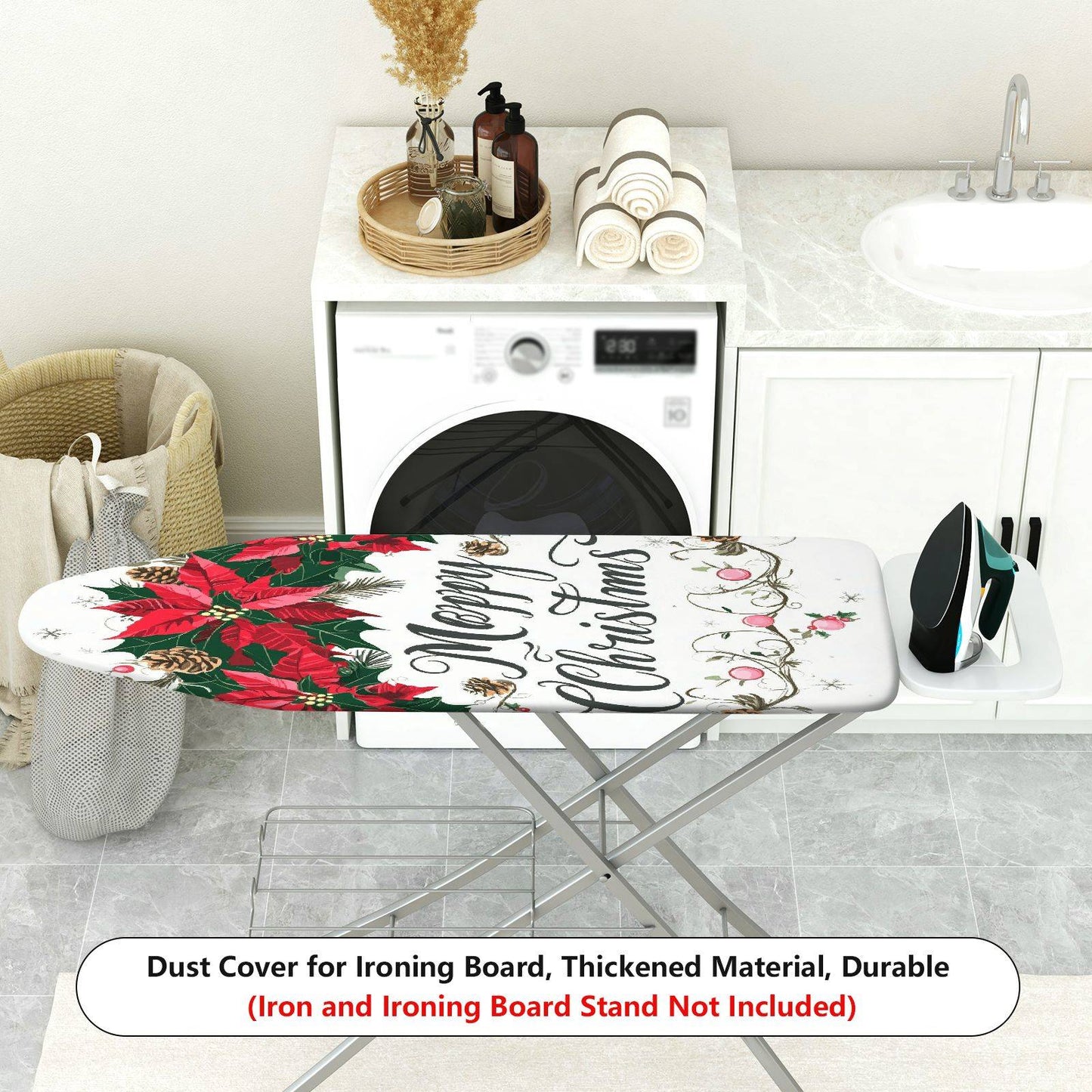 1-Piece Christmas Decoration Floral Happy Holidays Ironing Board Cover, Universal Size, Without Board