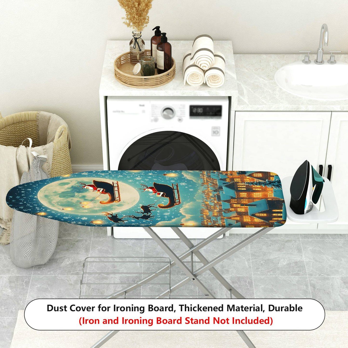 1-Piece Christmas Santa Reindeer Moon Ironing Board Cover, Universal Size, Without Board