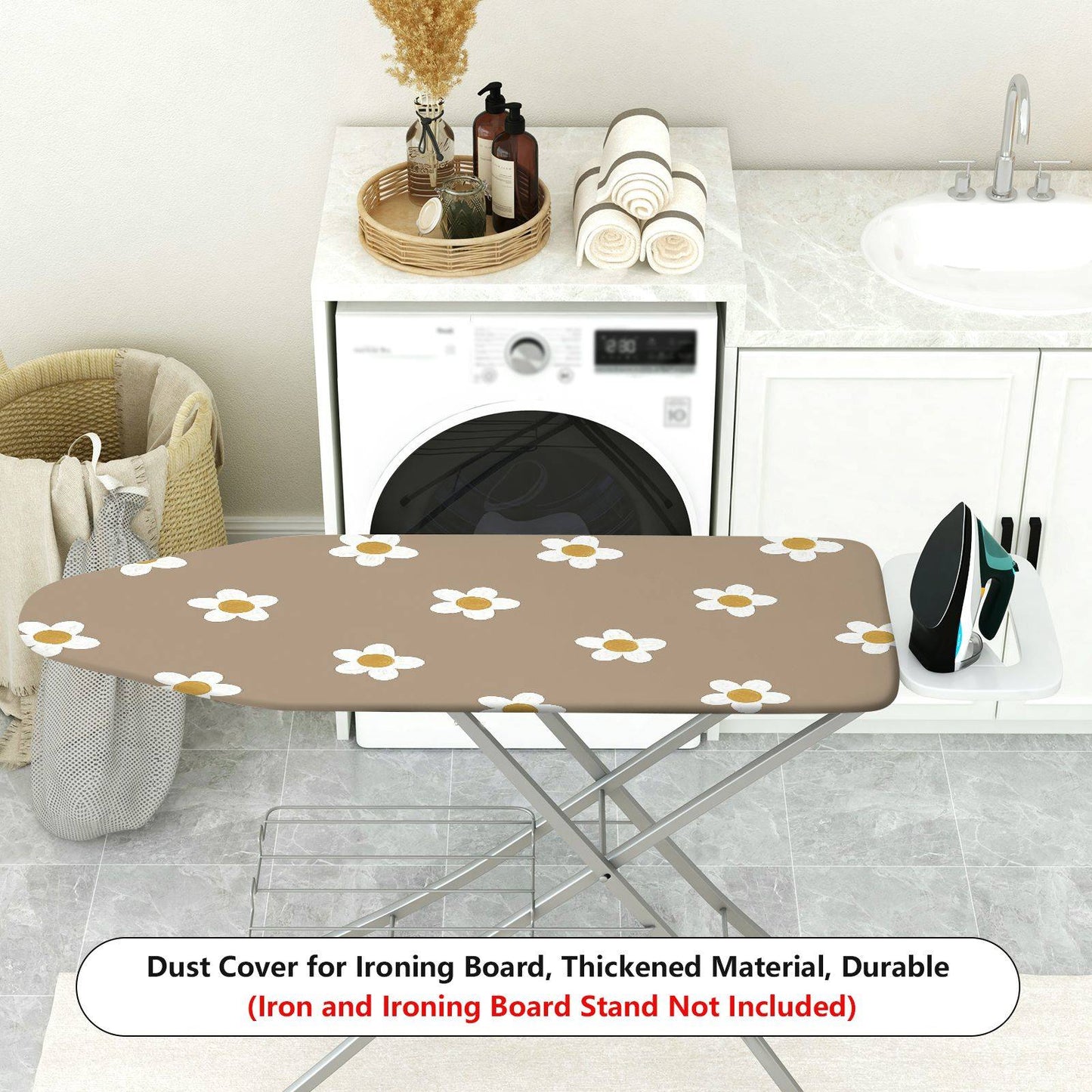 1-Piece Daisy Floral Beige Ironing Board Cover, Universal Size, Without Board