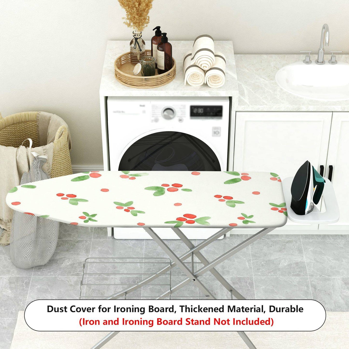 1-Piece Christmas Cherry Floral Ironing Board Cover, Universal Size, Without Board