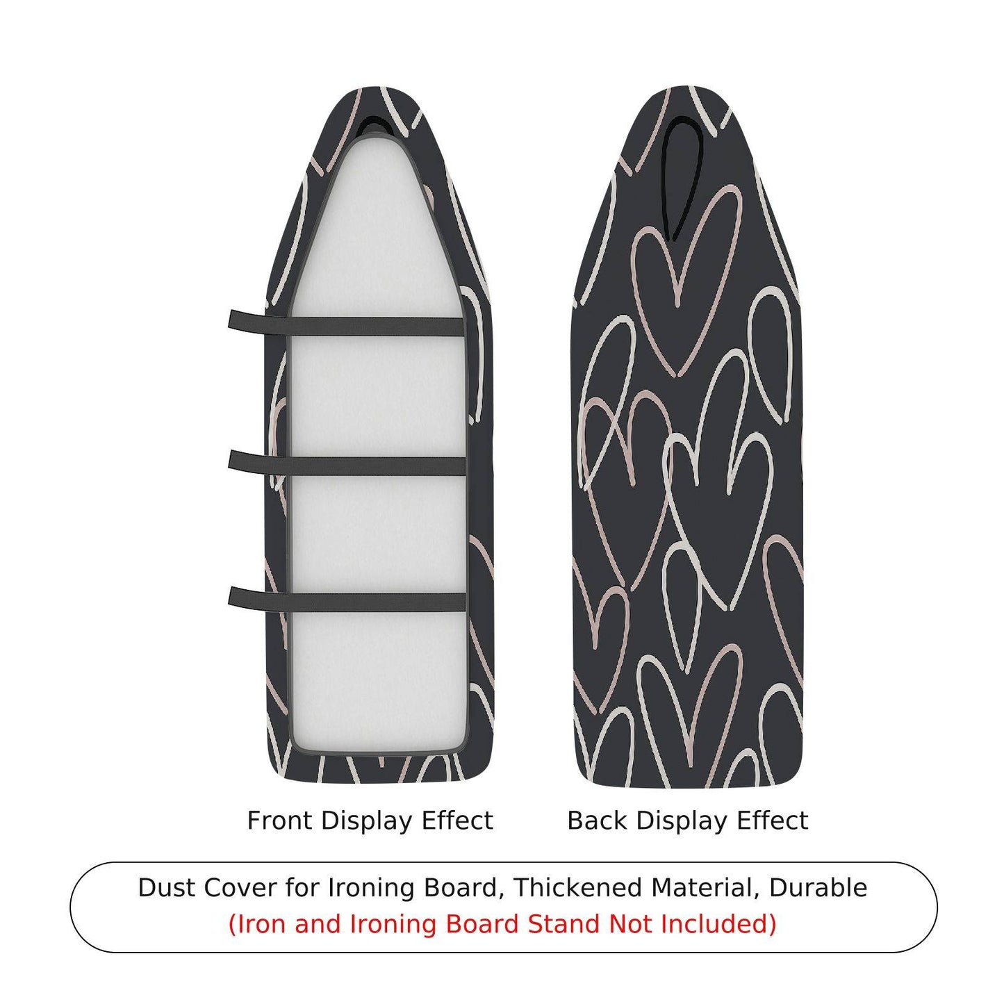 1-Piece Abstract Heart Black Ironing Board Cover, Universal Size, Without Board