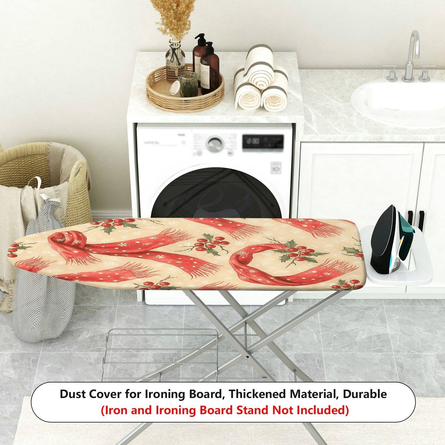 1-Piece Festive Christmas Scarf Holly Ironing Board Cover, Universal Size, Without Board