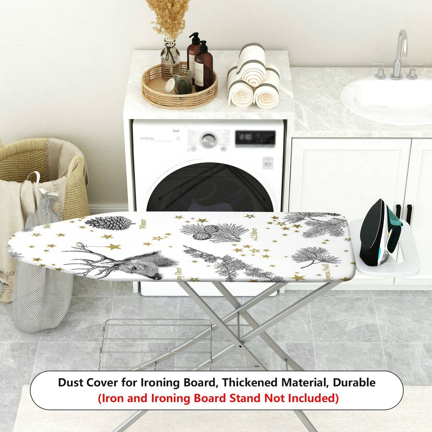 1-Piece Deer Christmas Stars Ironing Board Cover, Universal Size, Without Board