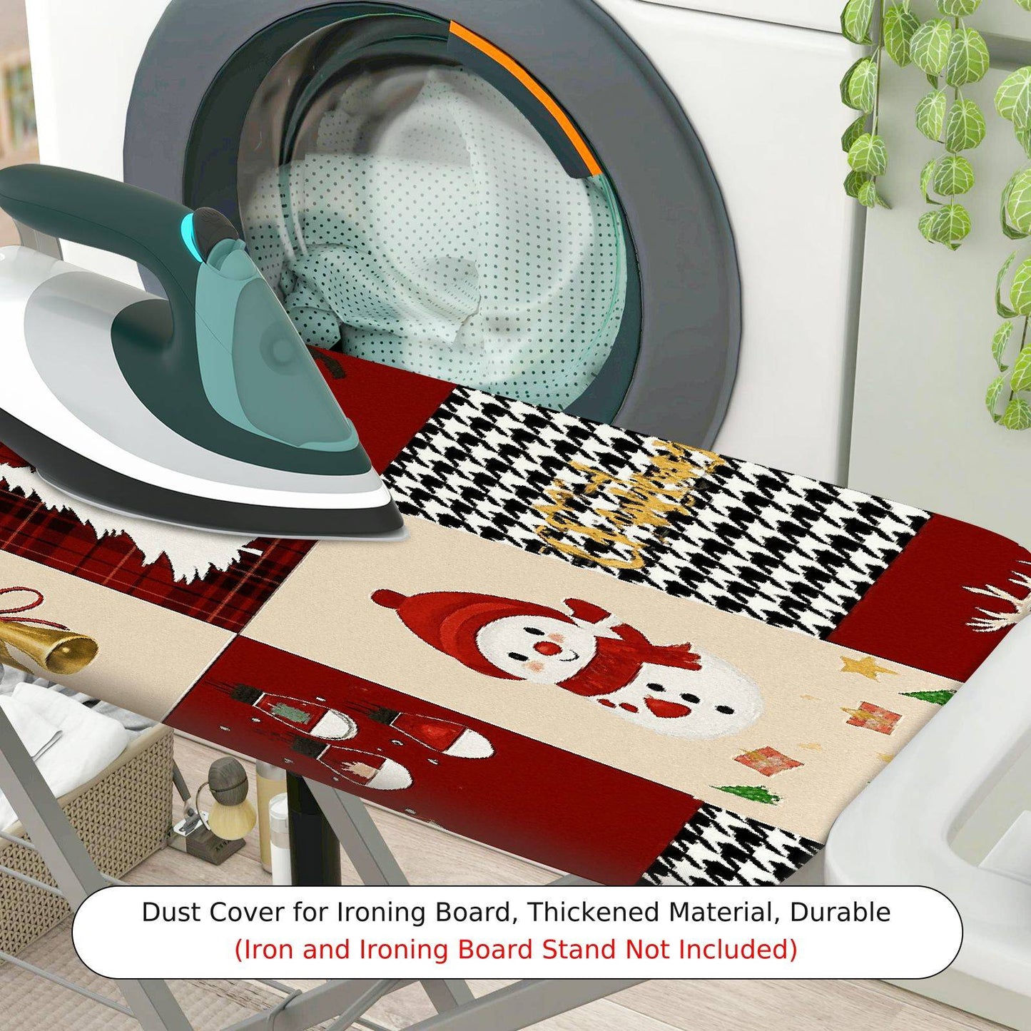 1-Piece Christmas Snowman Reindeer Plaid  Ironing Board Cover, Universal Size, Without Board