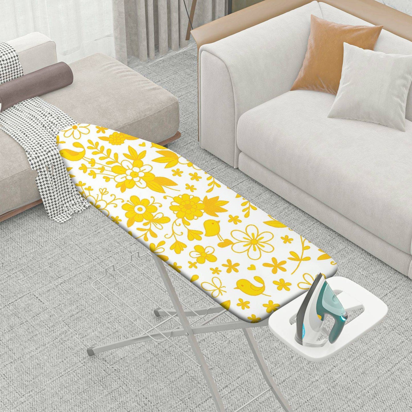 1-Piece Yellow Floral Bird Pattern  Ironing Board Cover, Universal Size, Without Board