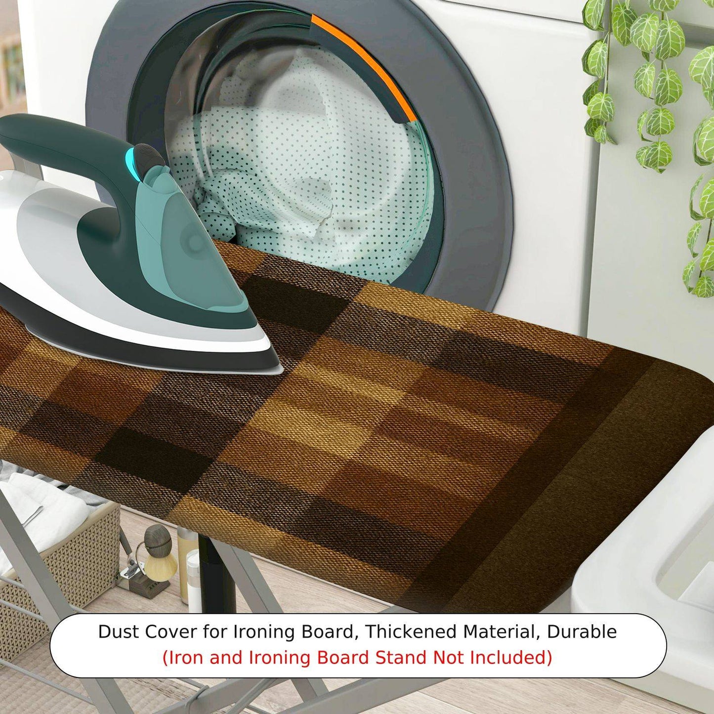 1-Piece Plaid Checkered Brown  Ironing Board Cover, Universal Size, Without Board