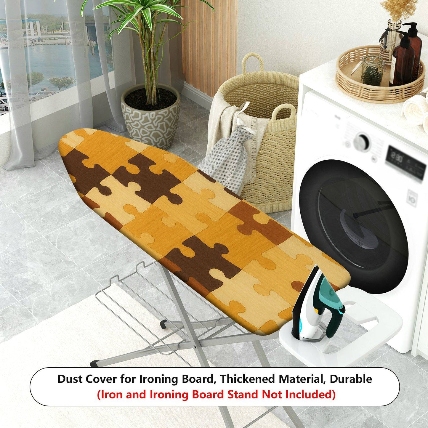 1-Piece Puzzle Patchwork Beige Brown  Ironing Board Cover, Universal Size, Without Board