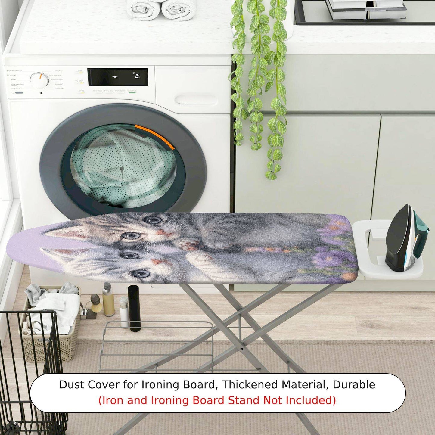 1-Piece Cute Kitten Lavender Floral  Ironing Board Cover, Universal Size, Without Board