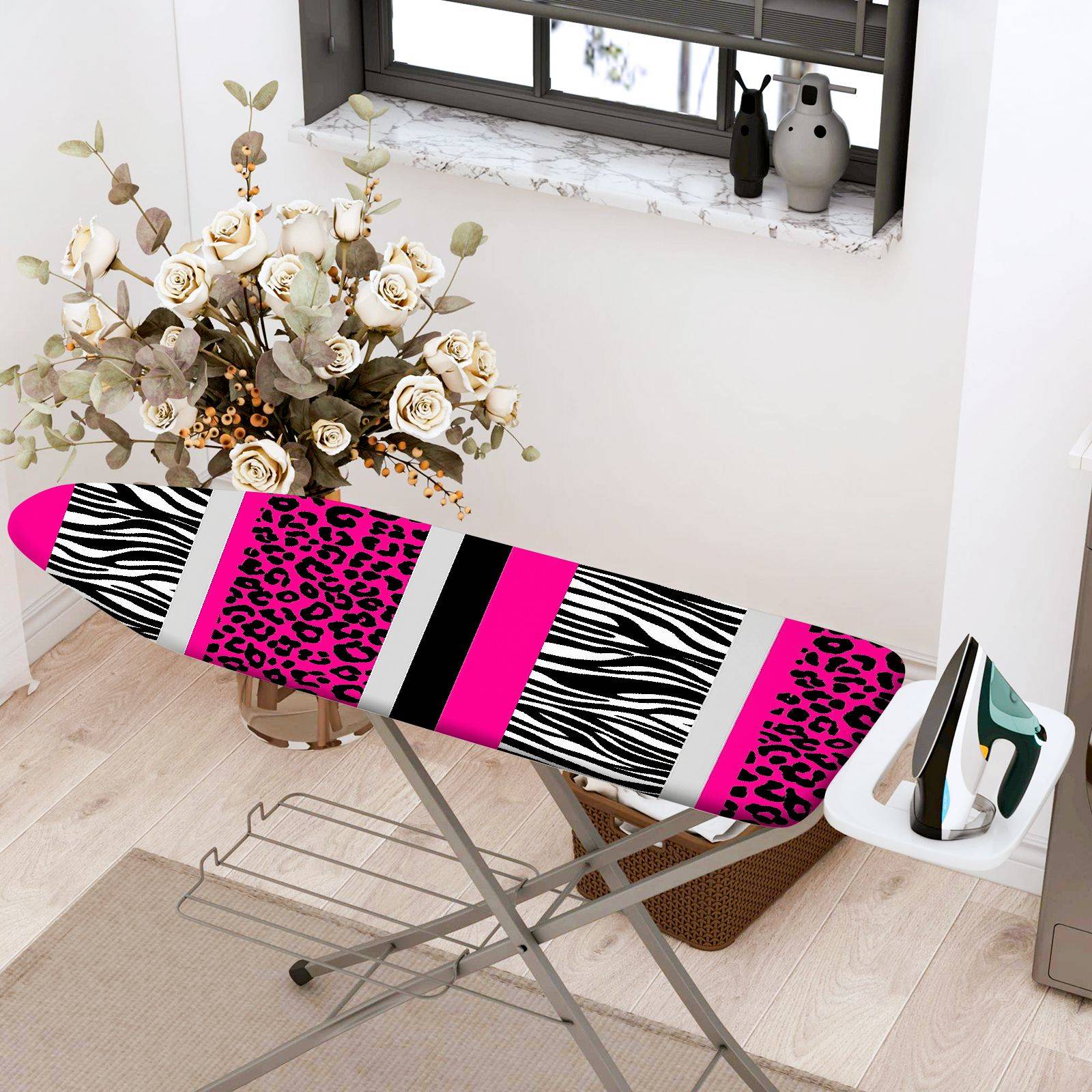 1-Piece Zebra Leopard Pink  Ironing Board Cover, Universal Size, Without Board