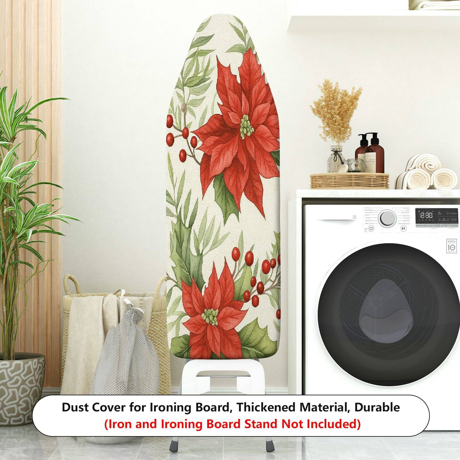1-Piece Christmas Poinsettia Red Berry  Ironing Board Cover, Universal Size, Without Board
