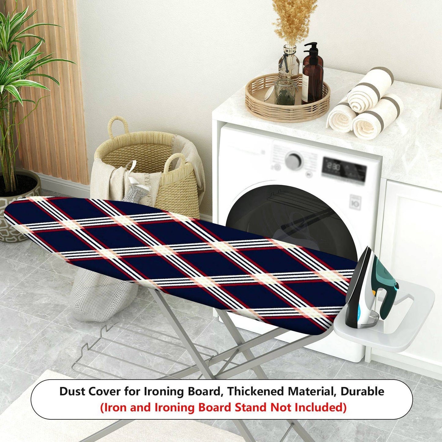 1-Piece Plaid Navy Red White  Ironing Board Cover, Universal Size, Without Board