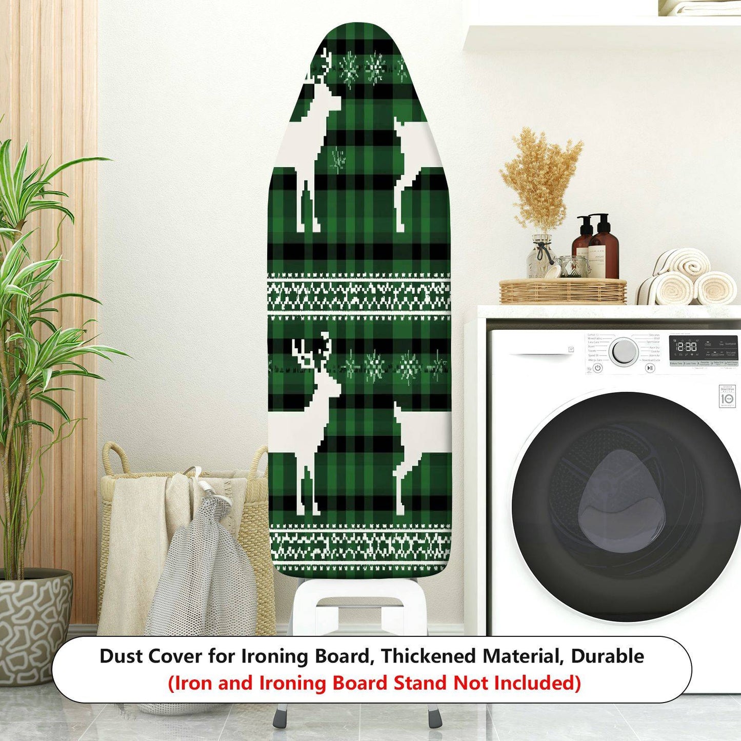 1-Piece Reindeer Plaid Green  Ironing Board Cover, Universal Size, Without Board