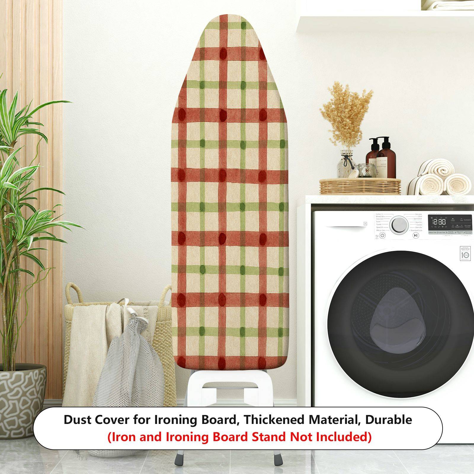 1-Piece Plaid Red Green Checkered  Ironing Board Cover, Universal Size, Without Board
