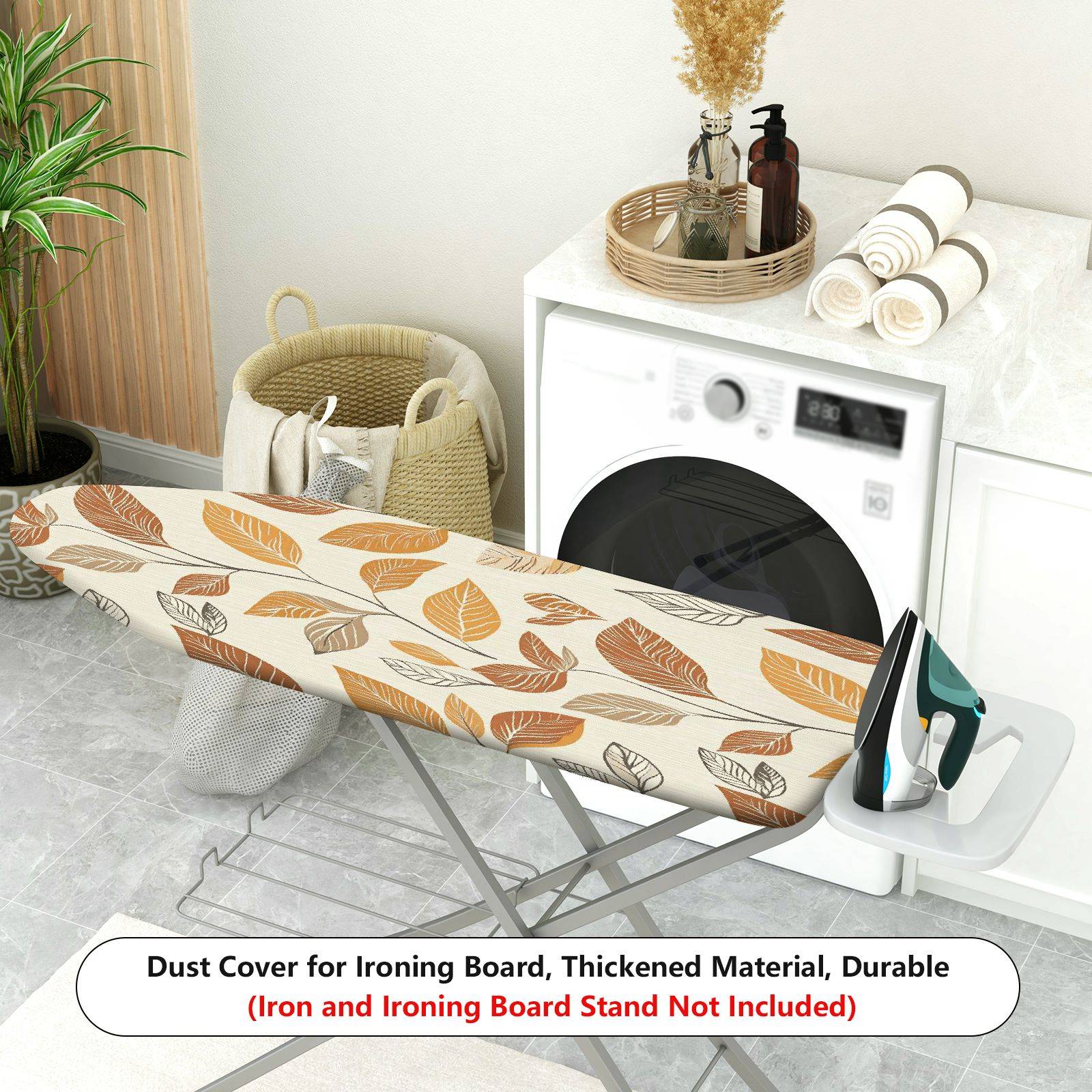 1-Piece Leaf Pattern Autumn Brown Beige  Ironing Board Cover, Universal Size, Without Board