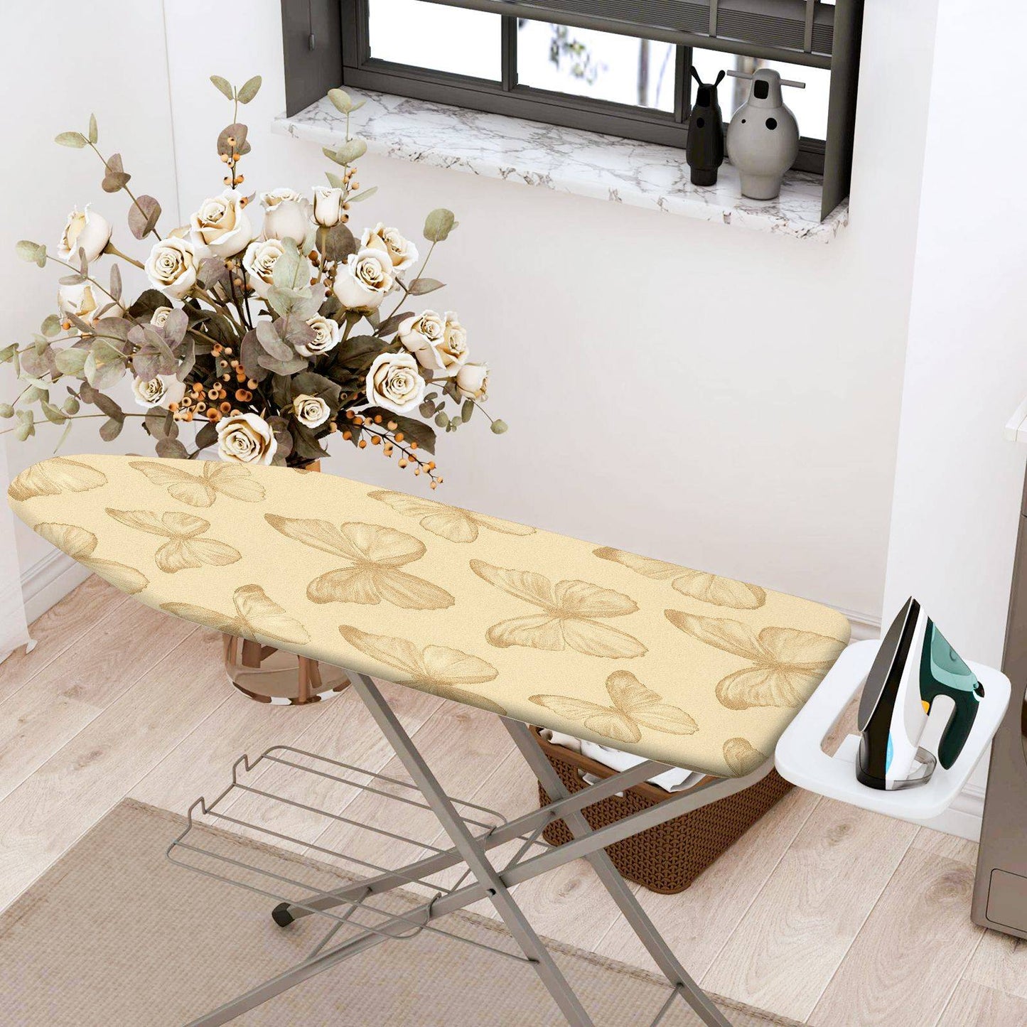1-Piece Butterfly Beige Elegant  Ironing Board Cover, Universal Size, Without Board