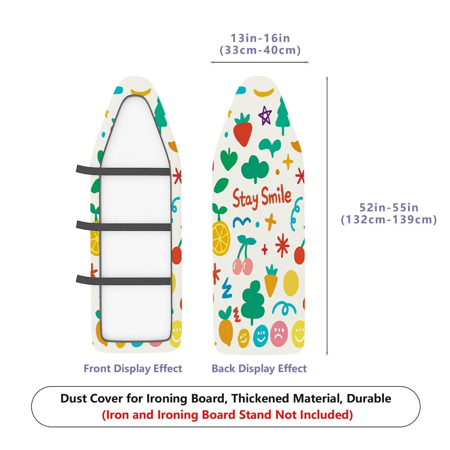1-Piece Colorful Smiley Fruits  Ironing Board Cover, Universal Size, Without Board
