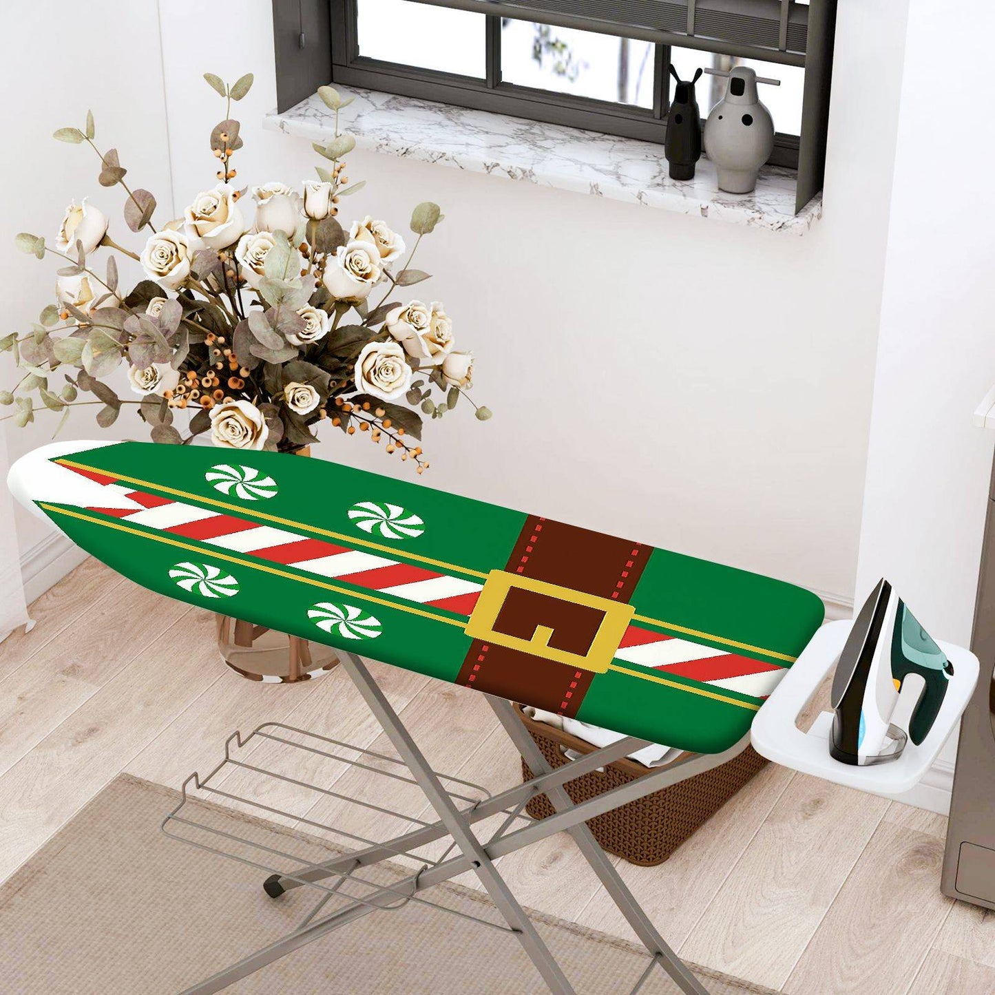1-Piece Christmas Elf Candy Cane  Ironing Board Cover, Universal Size, Without Board