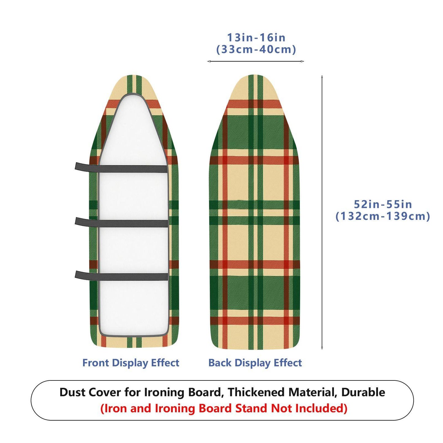 1-Piece Plaid Pattern Check Design Vintage Theme  Ironing Board Cover, Universal Size, Without Board