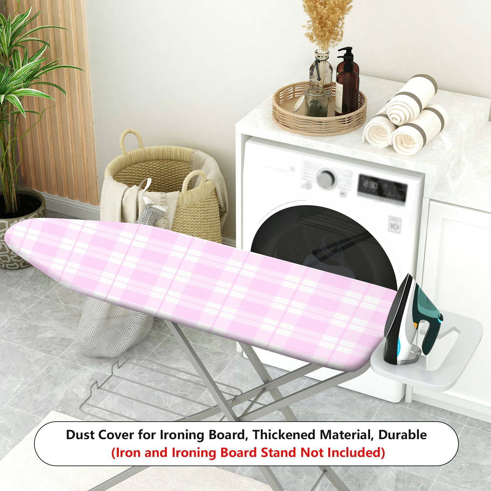 1-Piece Pink Plaid Pastel  Ironing Board Cover, Universal Size, Without Board