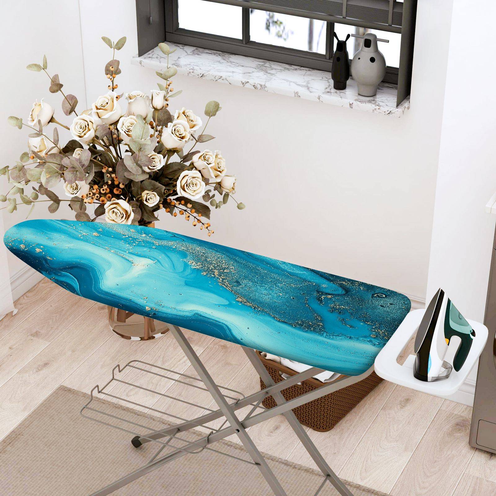 1-Piece Abstract Blue Marble Glitter  Ironing Board Cover, Universal Size, Without Board