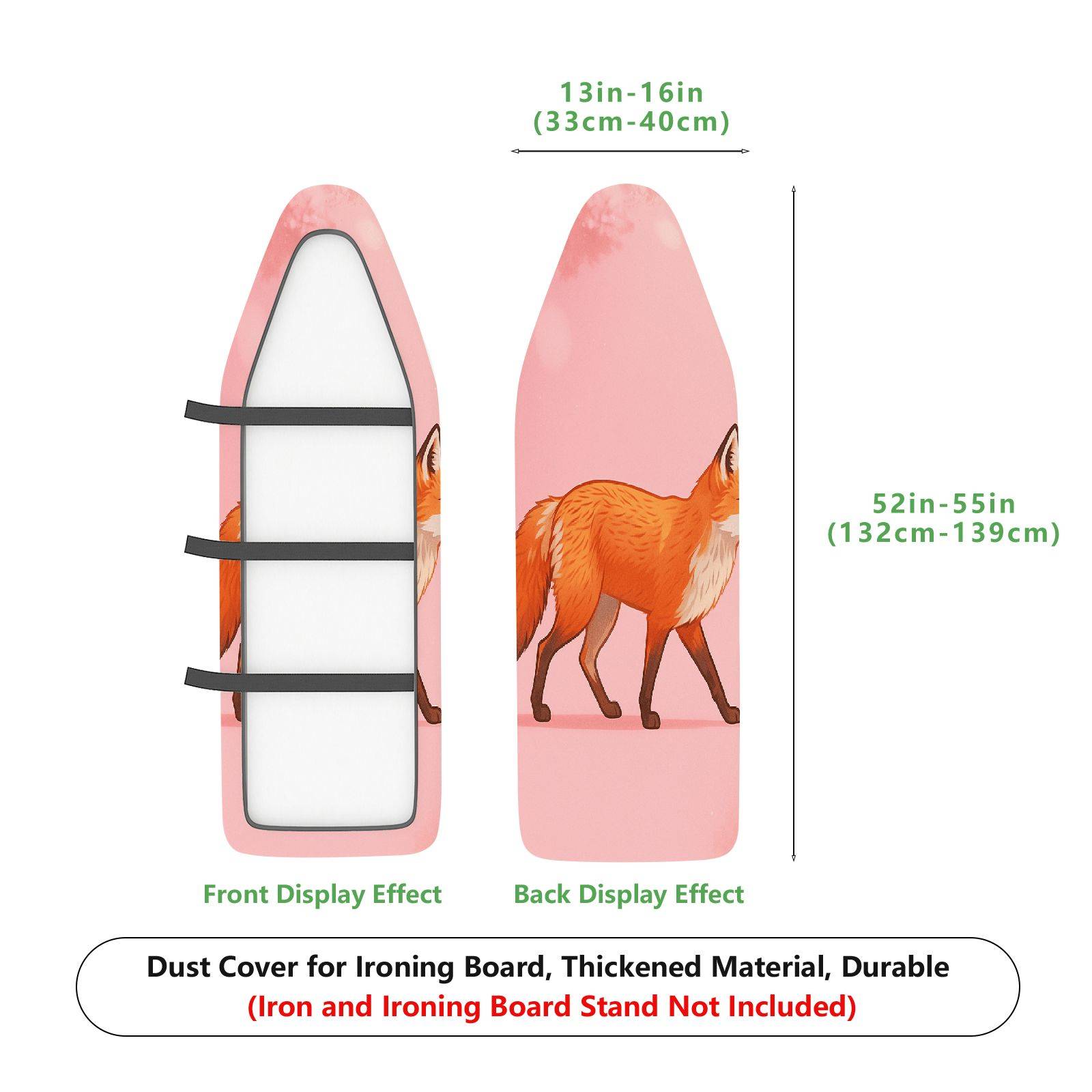 1-Piece Pink Fox Artistic Fun  Ironing Board Cover, Universal Size, Without Board