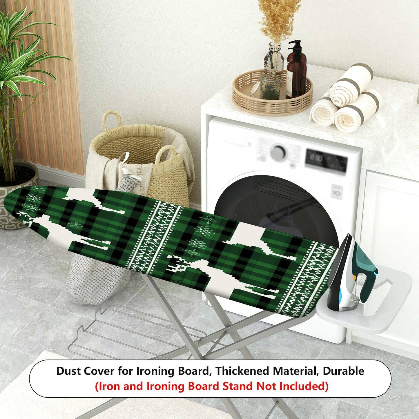 1-Piece Reindeer Plaid Green  Ironing Board Cover, Universal Size, Without Board