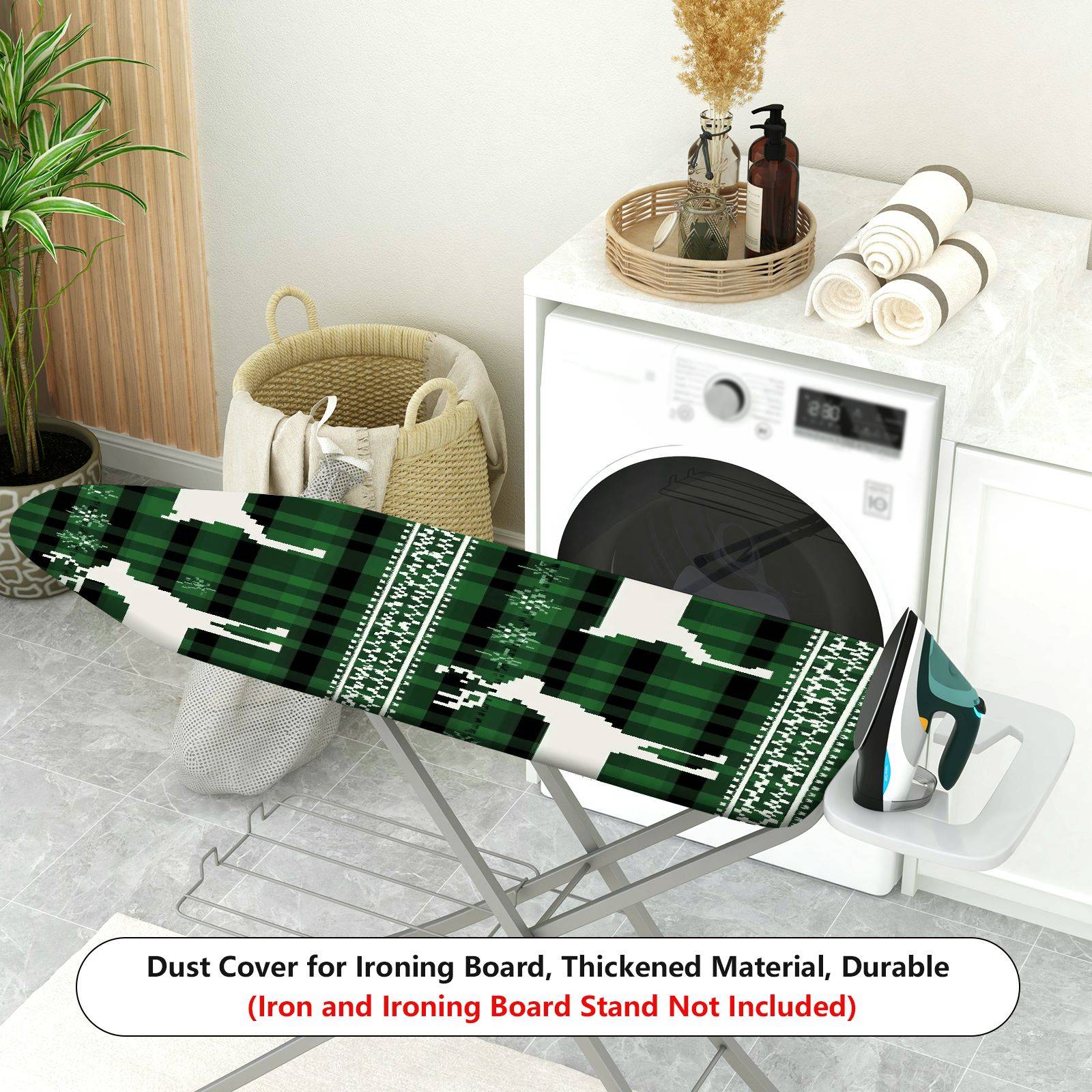 1-Piece Reindeer Plaid Green  Ironing Board Cover, Universal Size, Without Board
