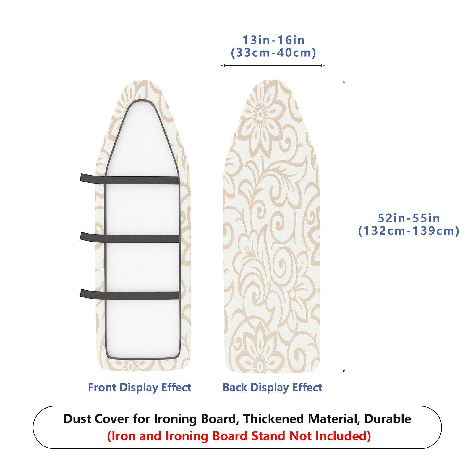 1-Piece Floral Pattern Beige Decoration  Ironing Board Cover, Universal Size, Without Board