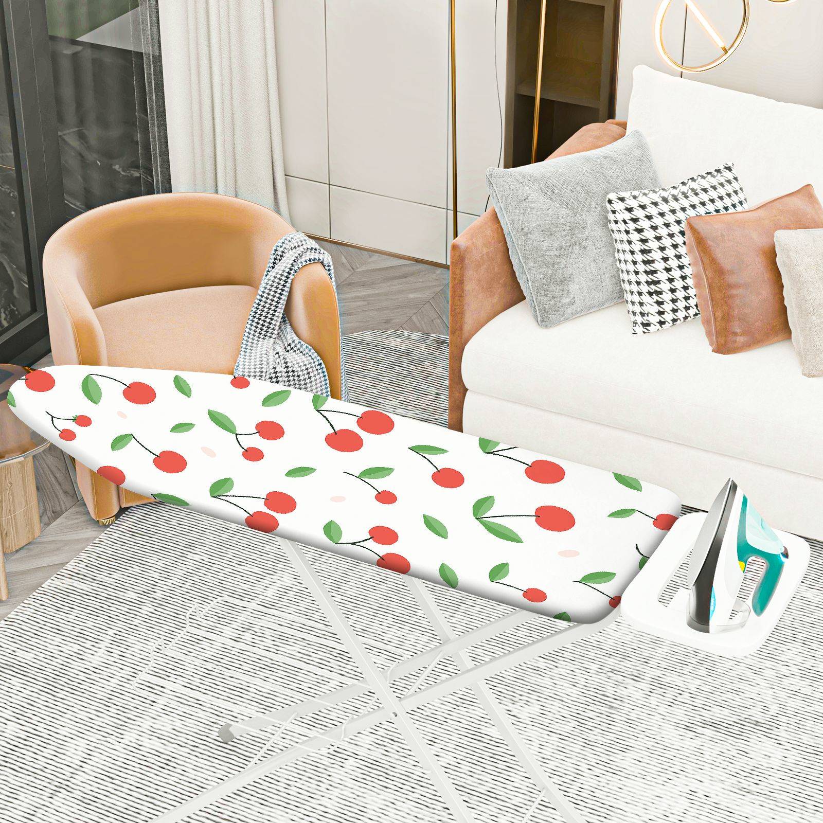 1-Piece Cherry Pattern Fruit Design Green Leaf  Ironing Board Cover, Universal Size, Without Board