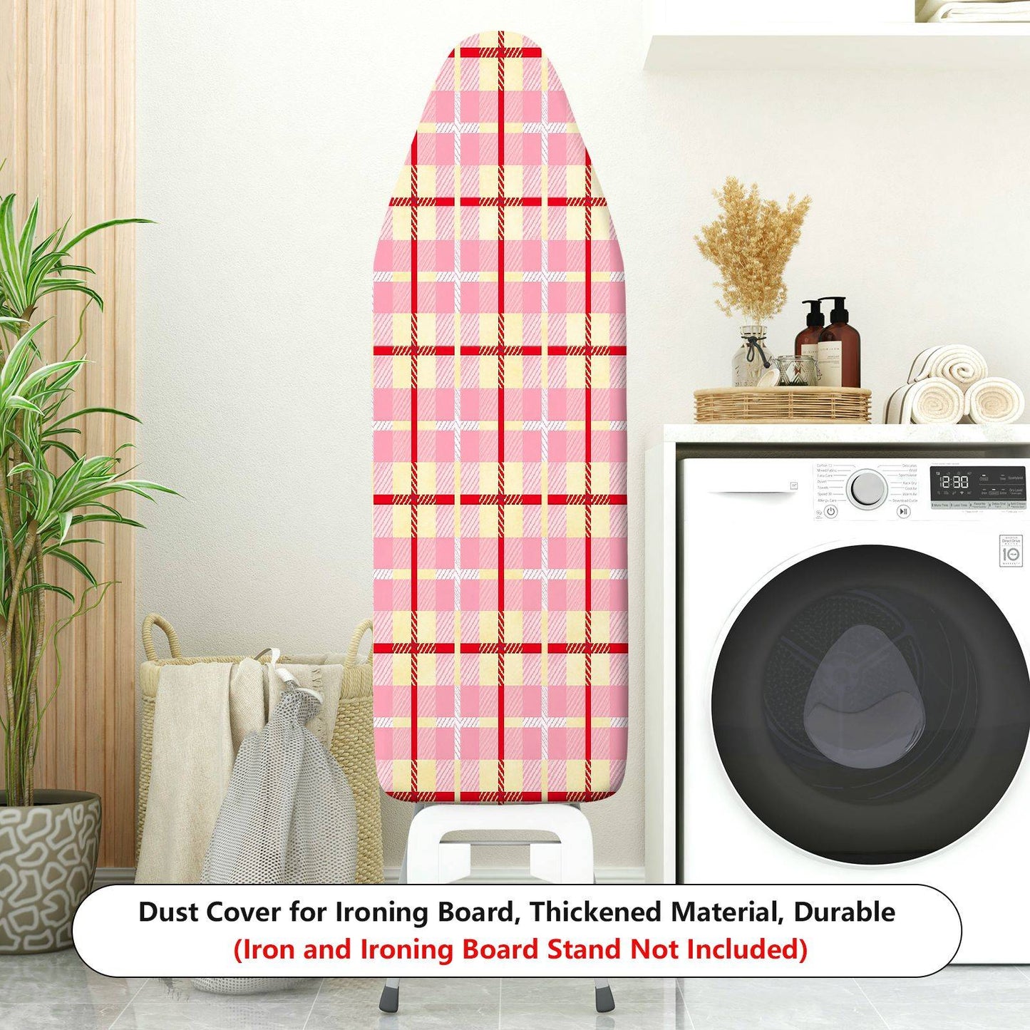 1-Piece Plaid Checkered Pink  Ironing Board Cover, Universal Size, Without Board